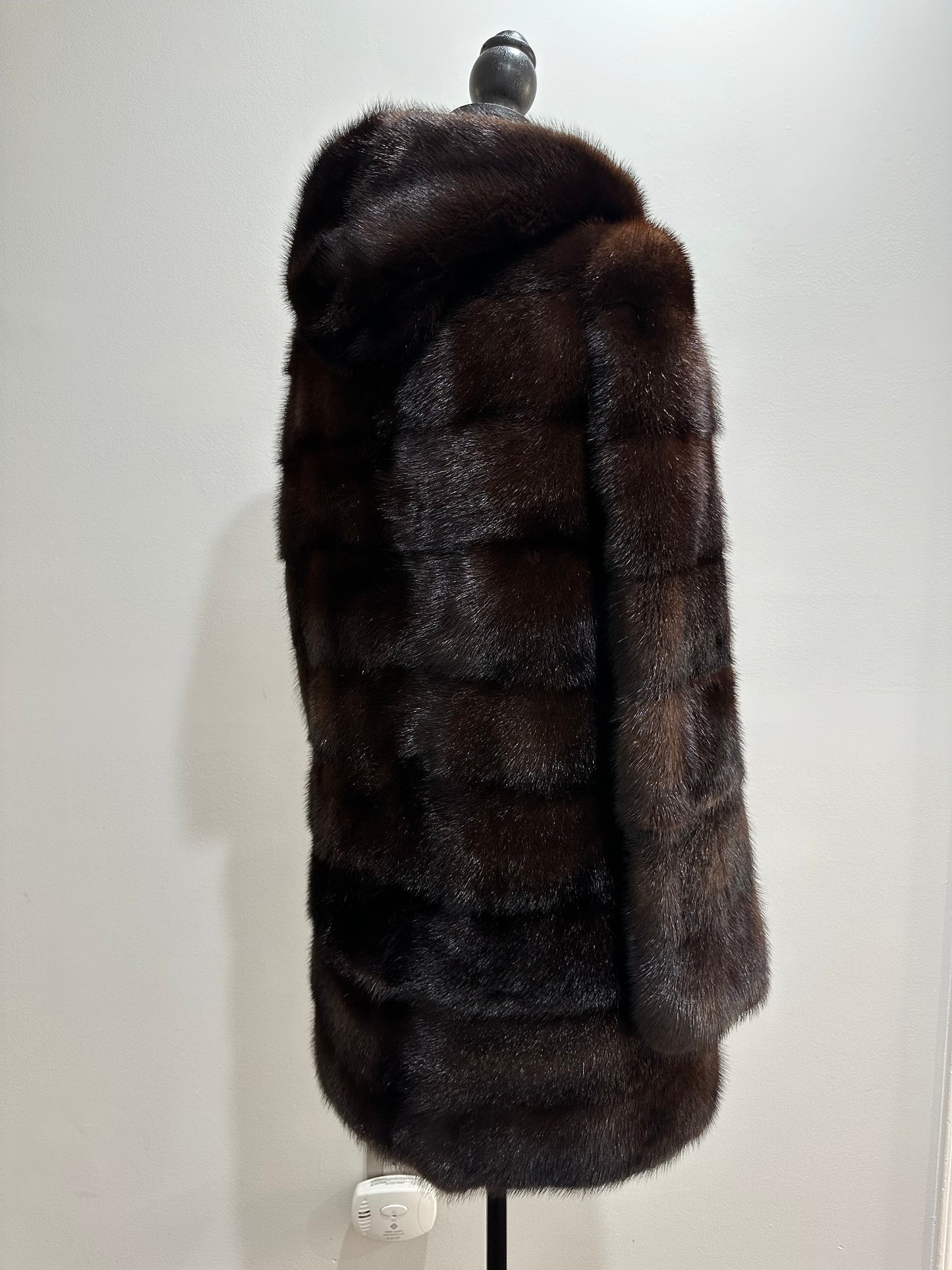 NEW REAL MINK FUR coat size XS SMALL 1201071 HORIZONTAL long sleeve jacket BROWN