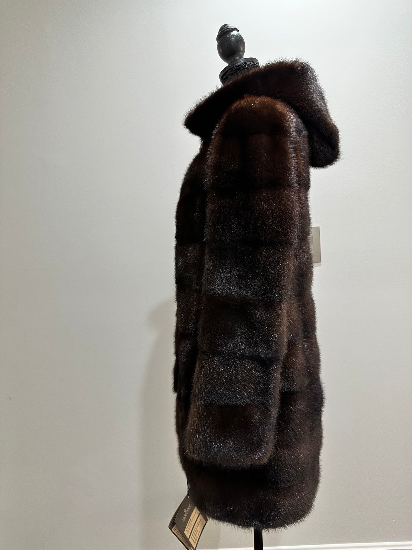 NEW REAL MINK FUR coat size XS SMALL 1201071 HORIZONTAL long sleeve jacket BROWN