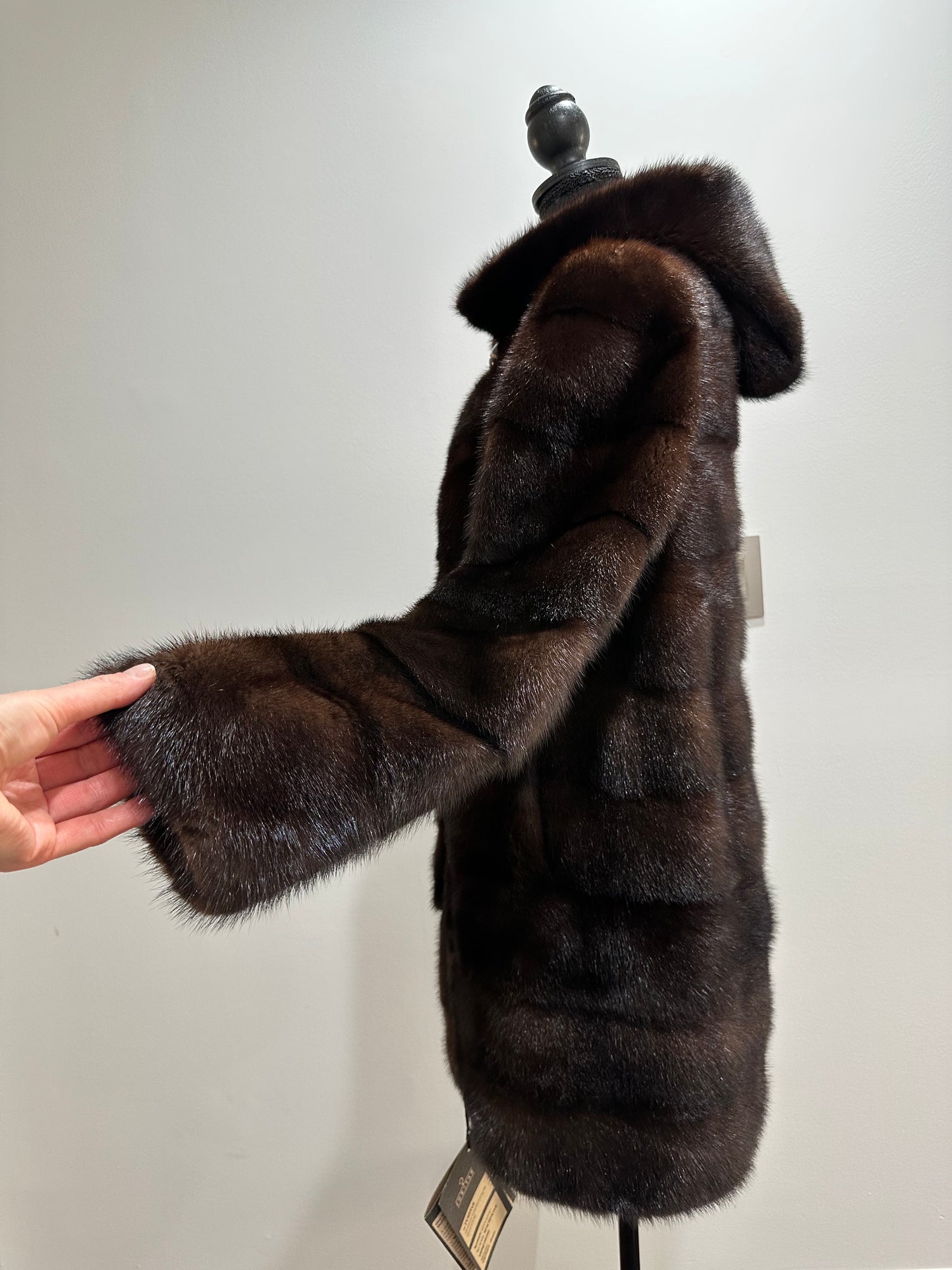 NEW REAL MINK FUR coat size XS SMALL 1201071 HORIZONTAL long sleeve jacket BROWN
