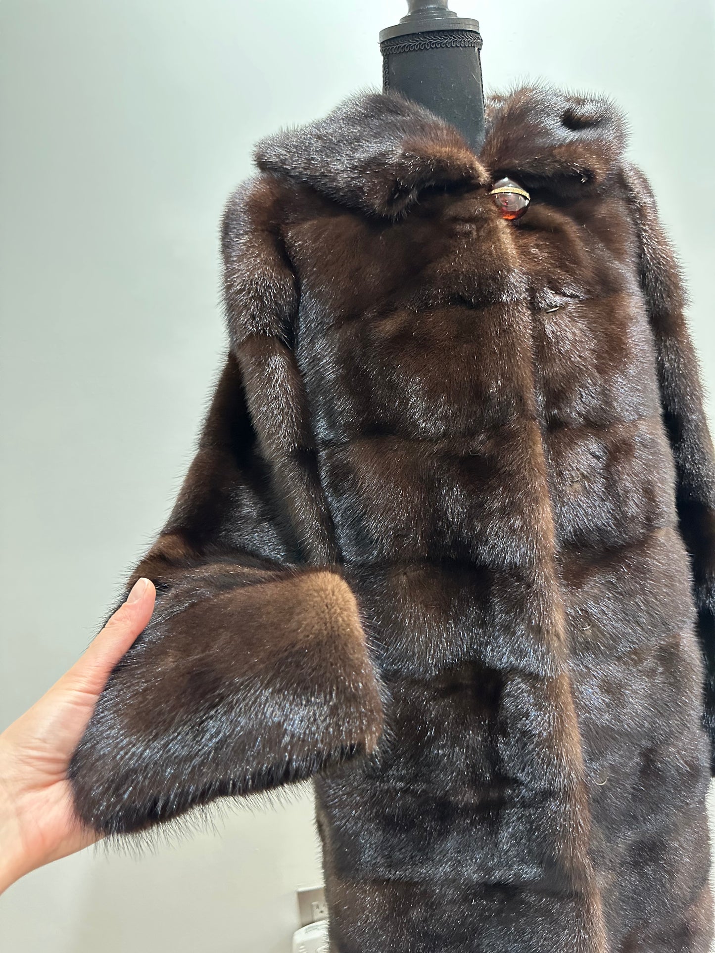 NEW REAL MINK FUR coat size XS SMALL 1201071 HORIZONTAL long sleeve jacket BROWN