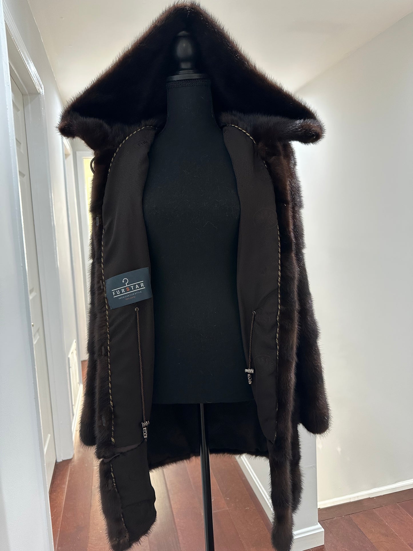 NEW REAL MINK FUR coat size XS SMALL 1201071 HORIZONTAL long sleeve jacket BROWN