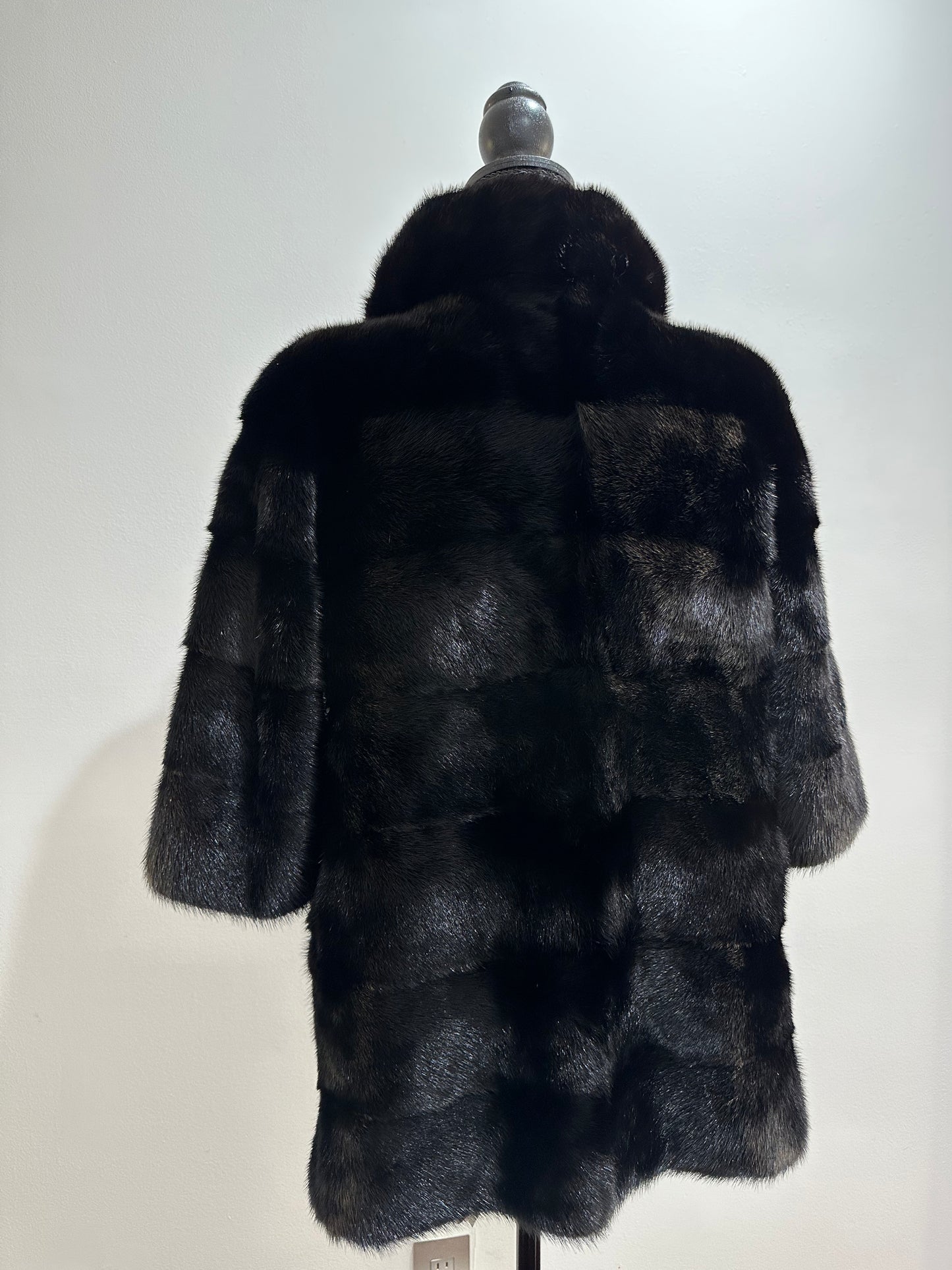 REAL Mink FUR jacket SHORT SLEEVE coat GENUINE 1201068 BLACK size S NEW Luxury