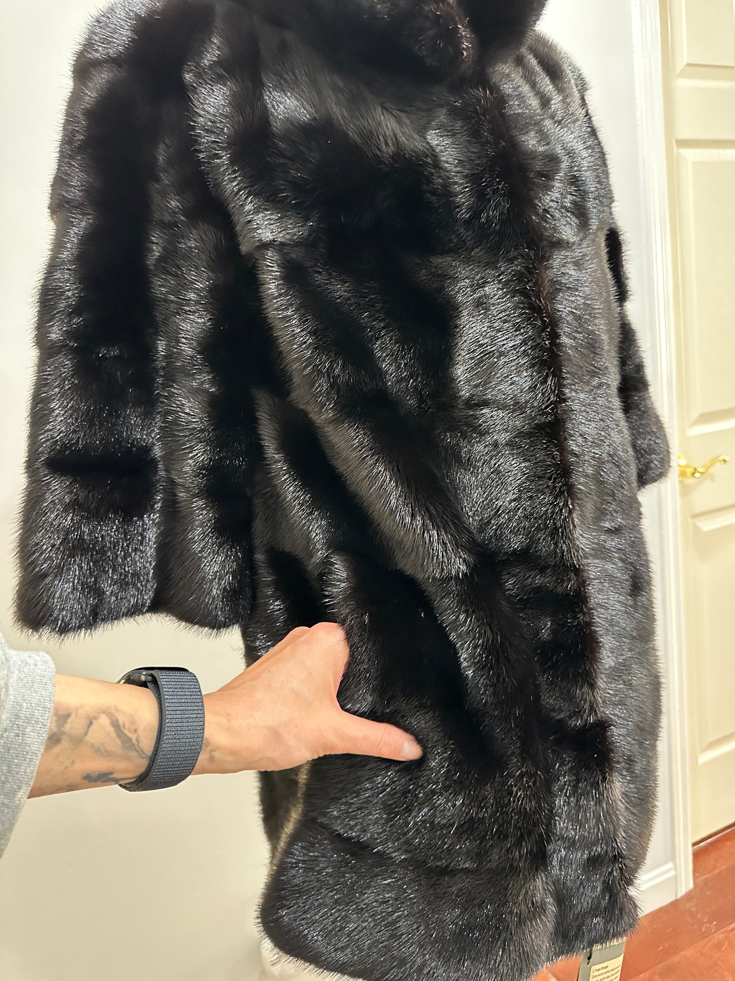 REAL Mink FUR jacket SHORT SLEEVE coat GENUINE 1201068 BLACK size S NEW Luxury