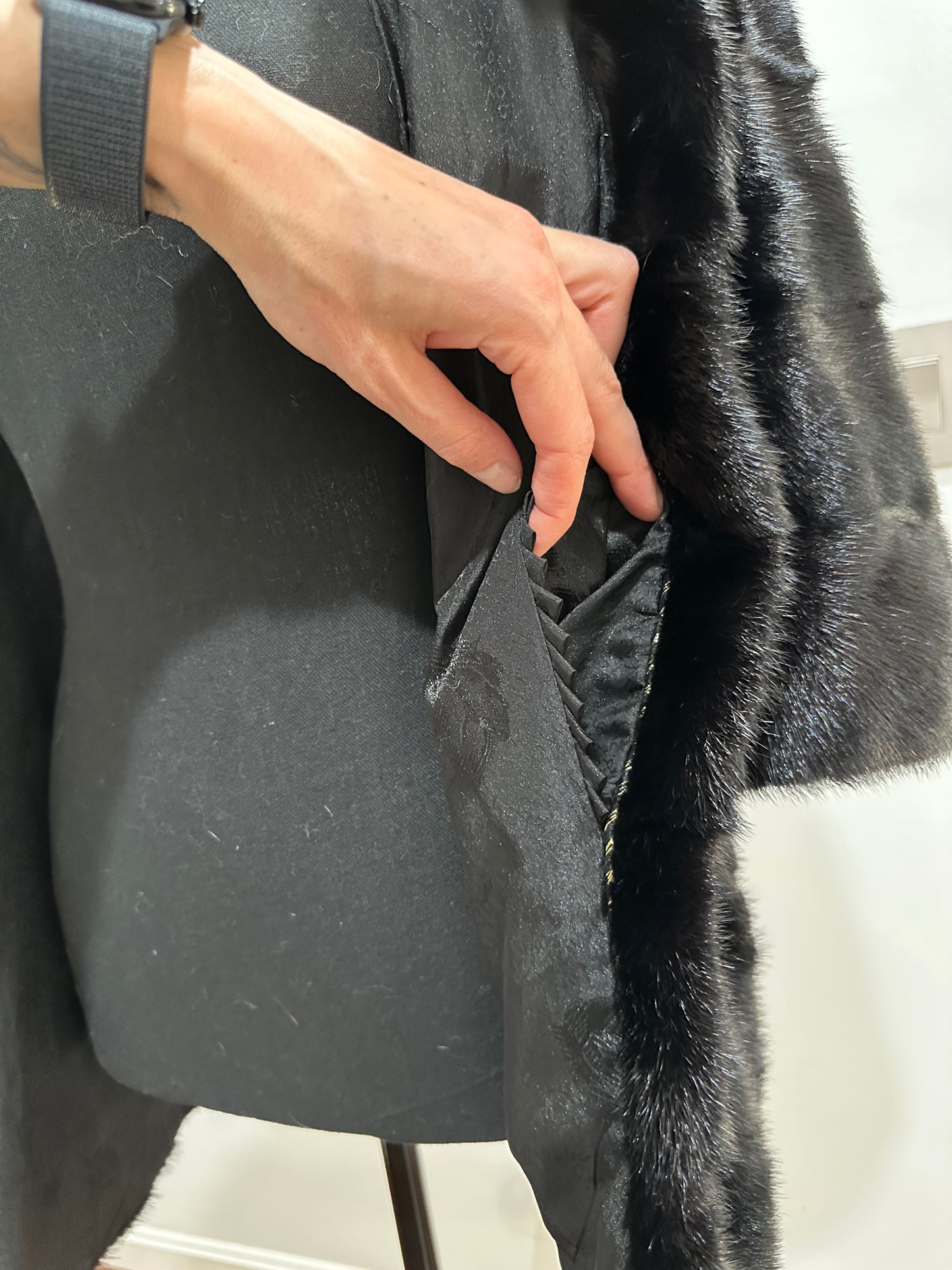 REAL Mink FUR jacket SHORT SLEEVE coat GENUINE 1201068 BLACK size S NEW Luxury