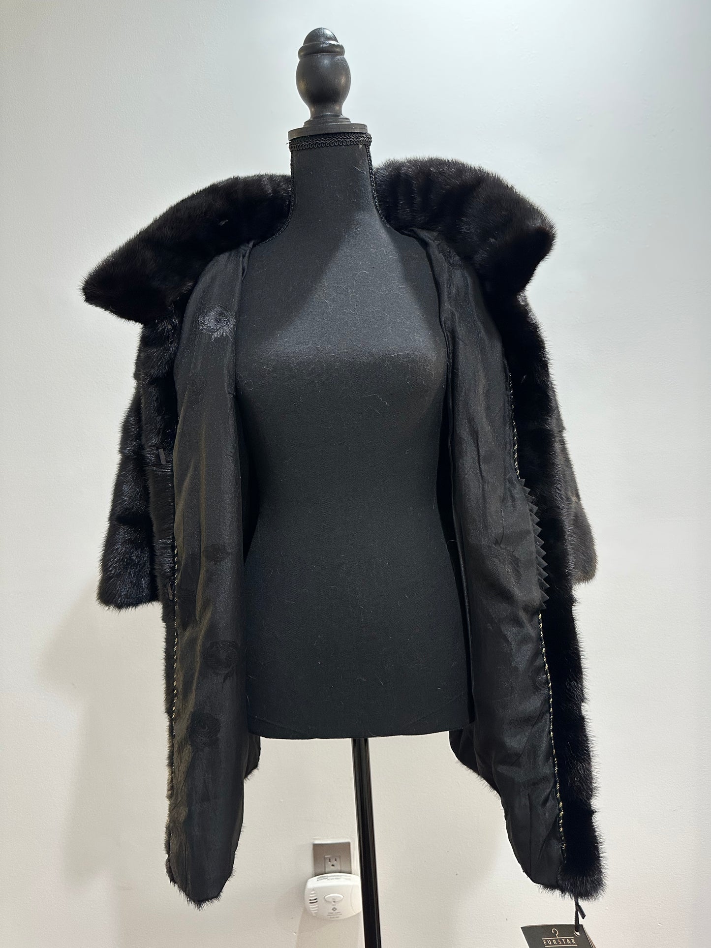REAL Mink FUR jacket SHORT SLEEVE coat GENUINE 1201068 BLACK size S NEW Luxury