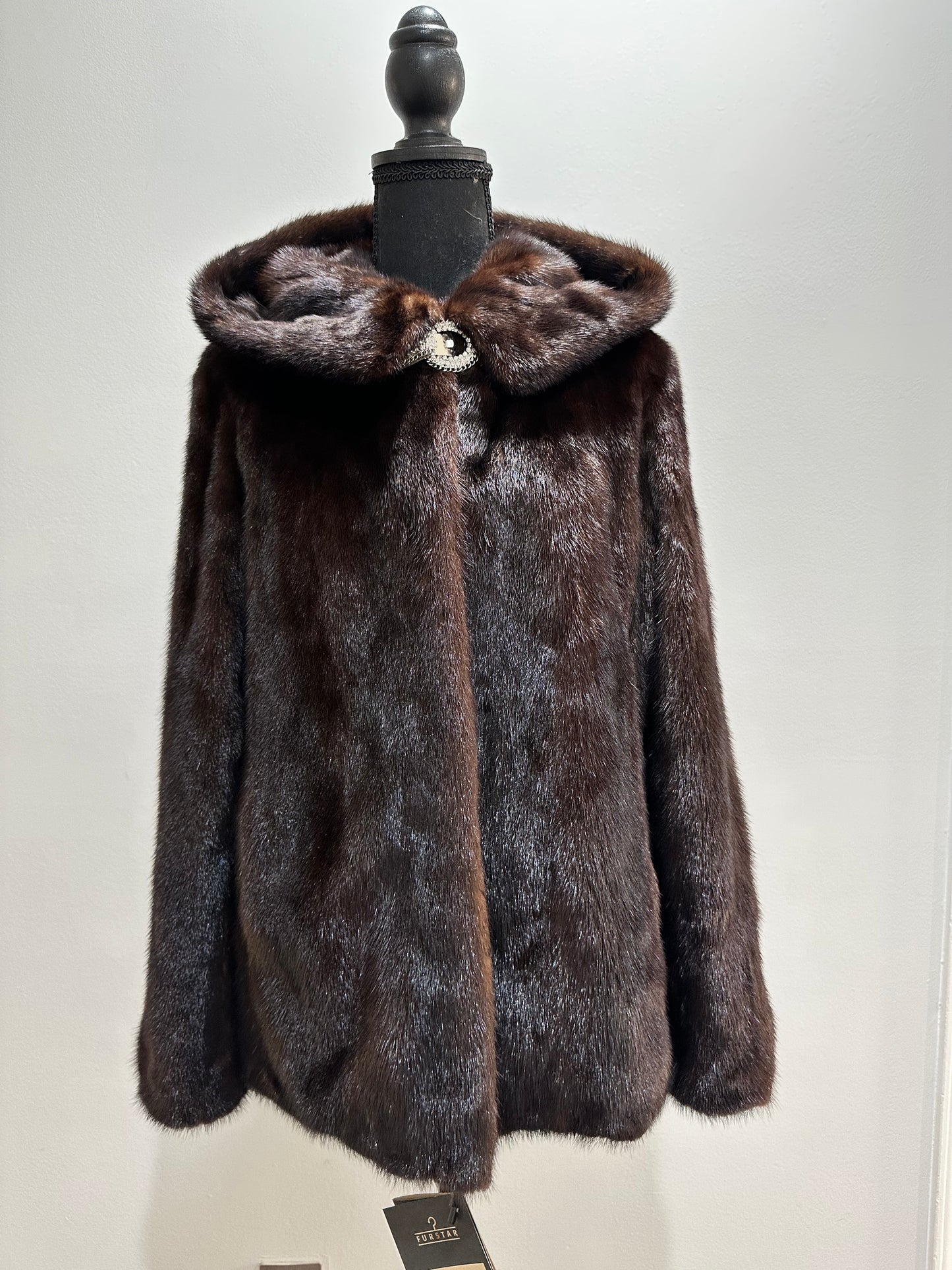 Real 100% MINK FUR 1201072 size S brown HOODED BOMBER Coat Jacket