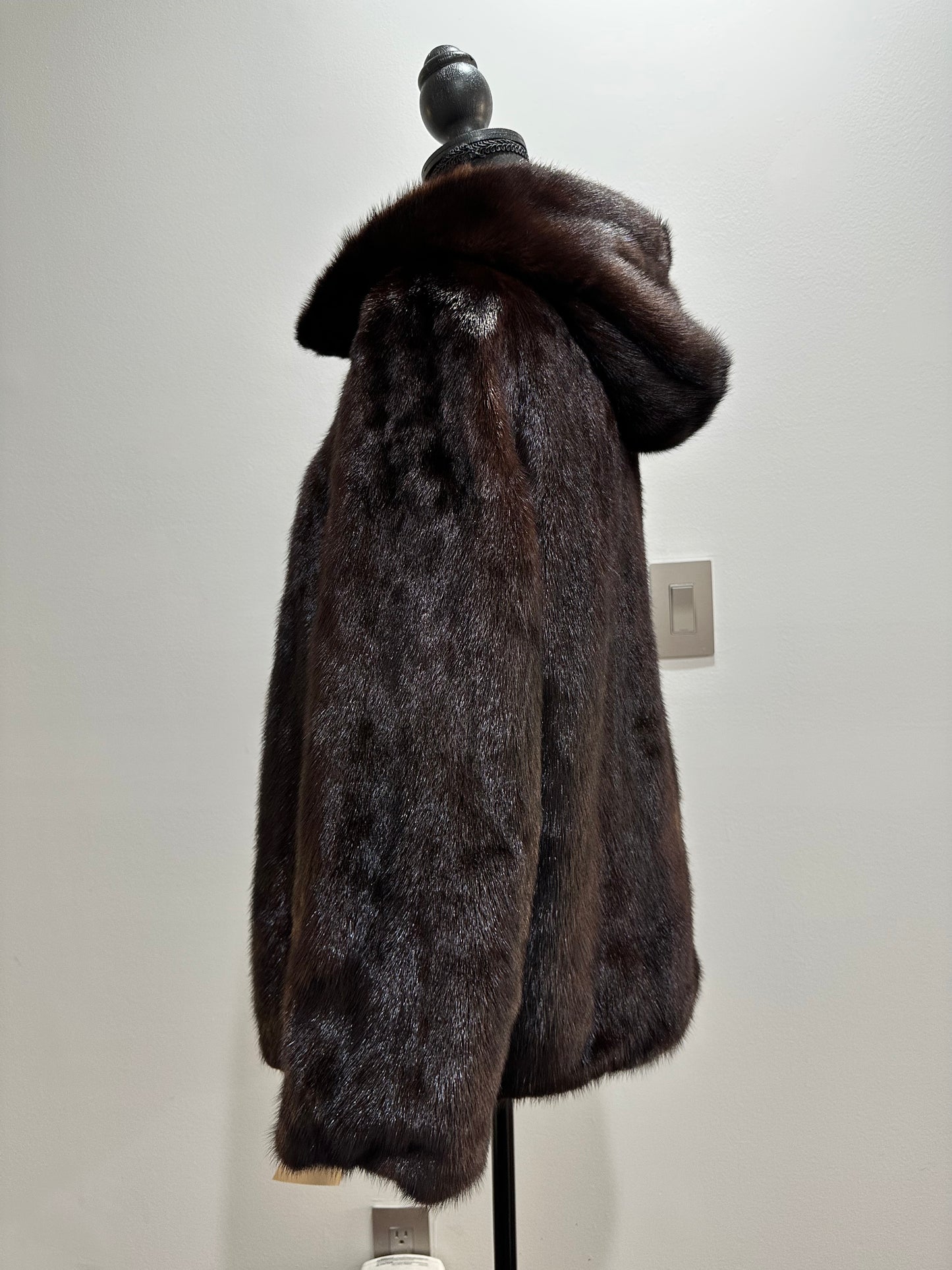 Real 100% MINK FUR 1201072 size S brown HOODED BOMBER Coat Jacket