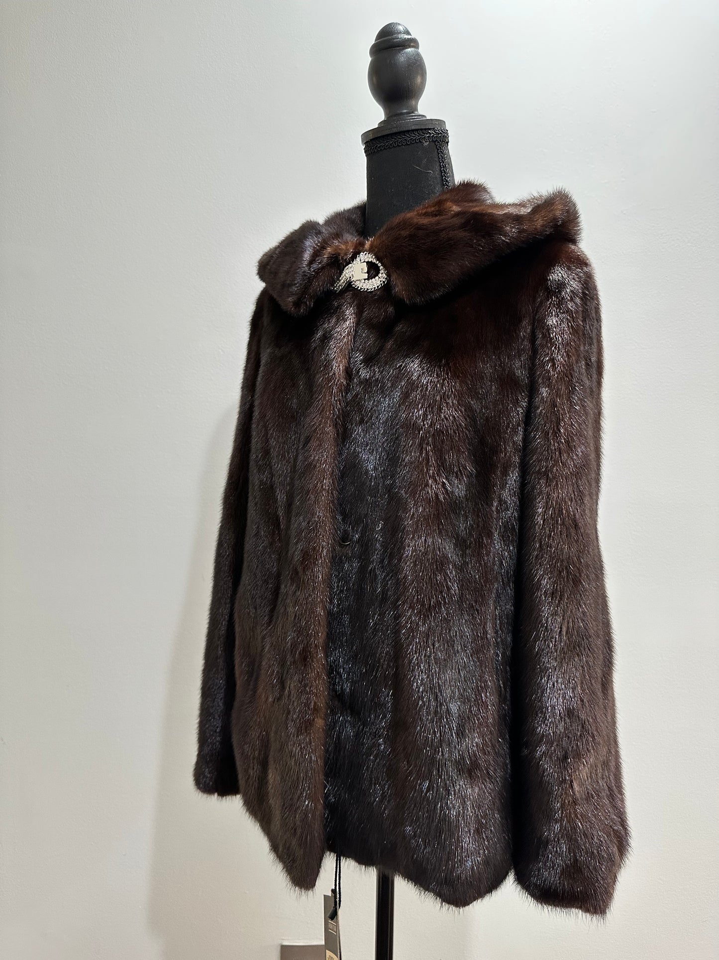Real 100% MINK FUR 1201072 size S brown HOODED BOMBER Coat Jacket