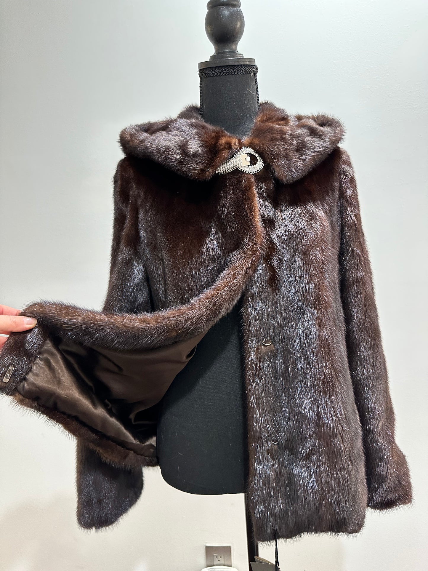 Real 100% MINK FUR 1201072 size S brown HOODED BOMBER Coat Jacket