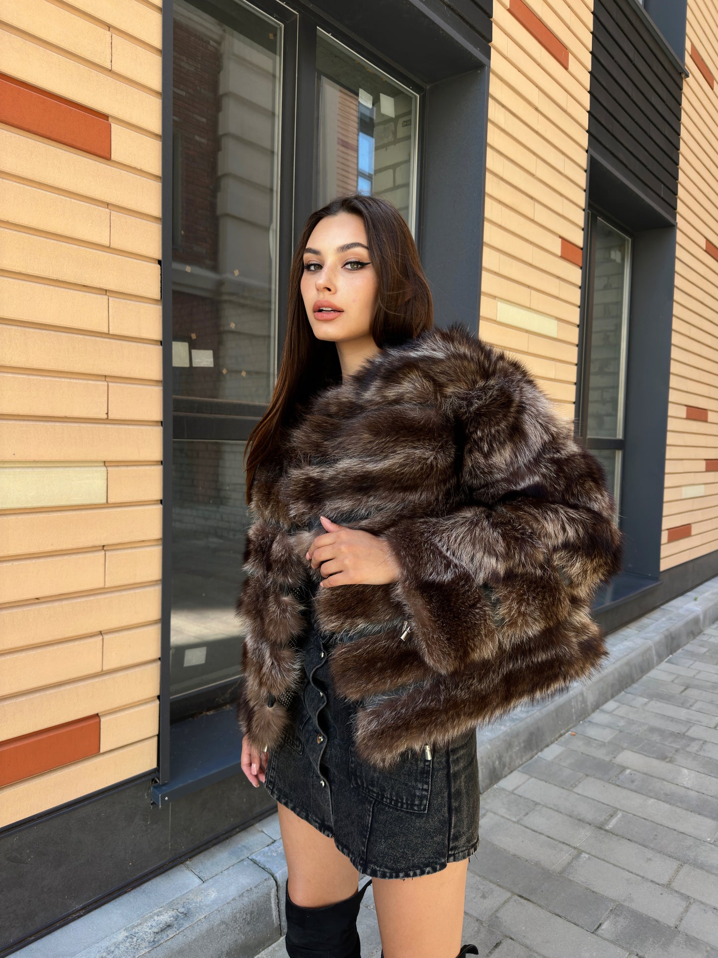 Real raccoon 100% Fur SHORT BOMBER Coat Size L 1109838 HORIZONTAL STYLE