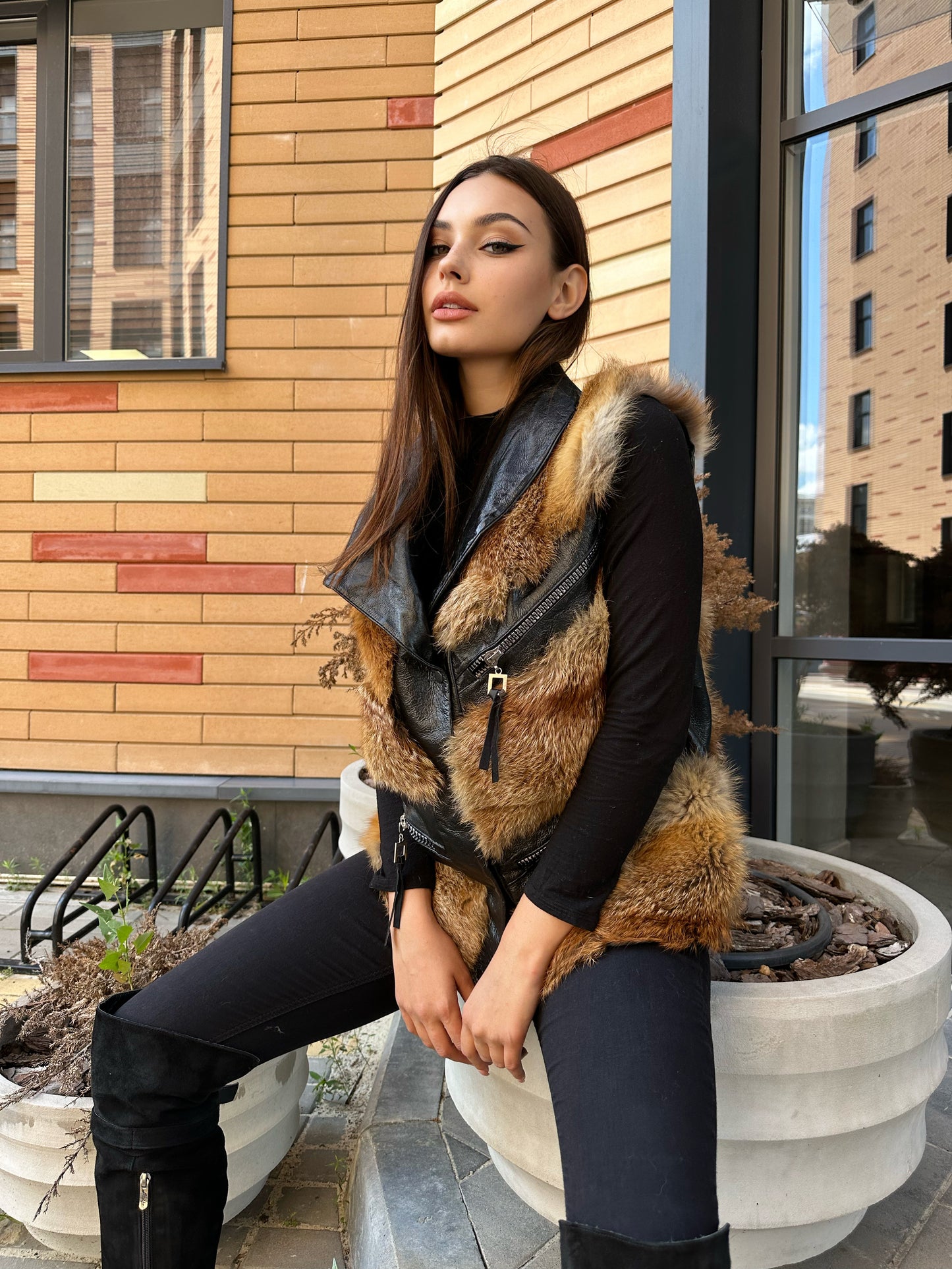 REAL genuine FOX fur women vest S SIZE LEATHER 1109914 WITHOUT SLEEVES