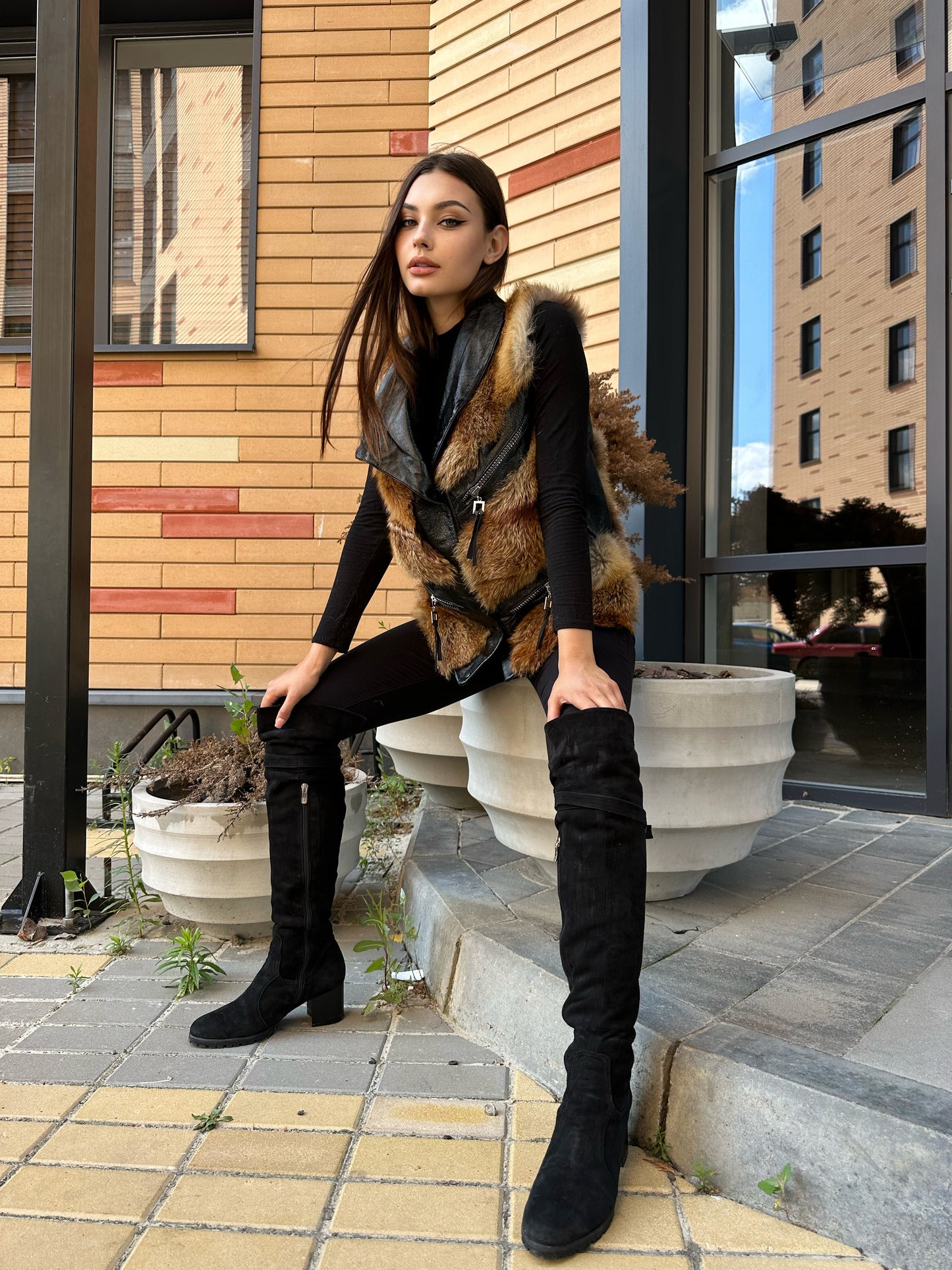 REAL genuine FOX fur women vest S SIZE LEATHER 1109914 WITHOUT SLEEVES