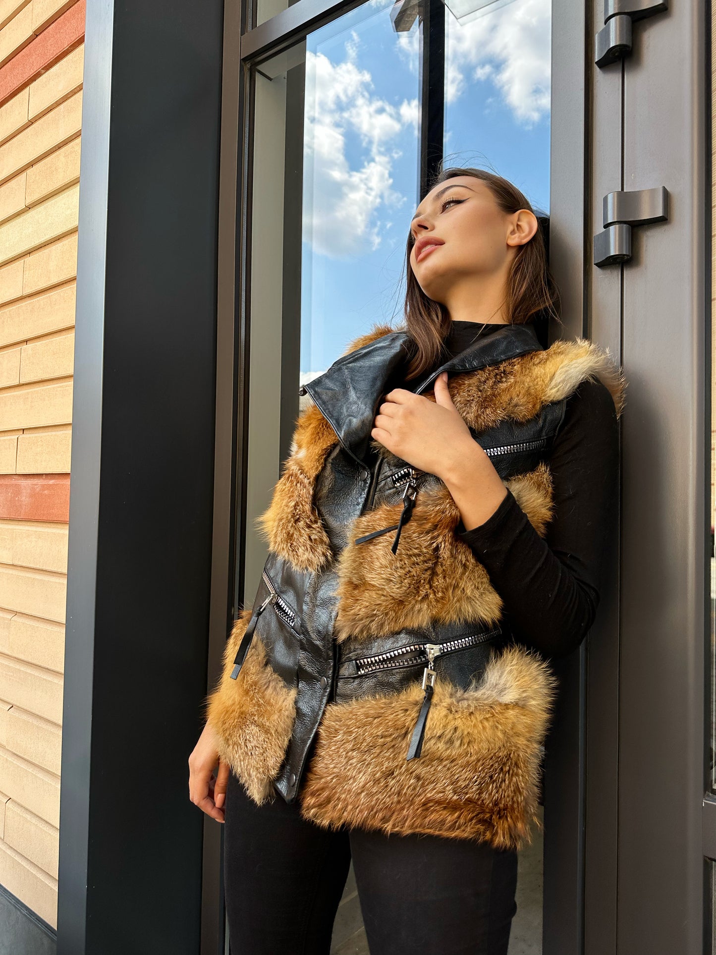 REAL genuine FOX fur women vest S SIZE LEATHER 1109914 WITHOUT SLEEVES
