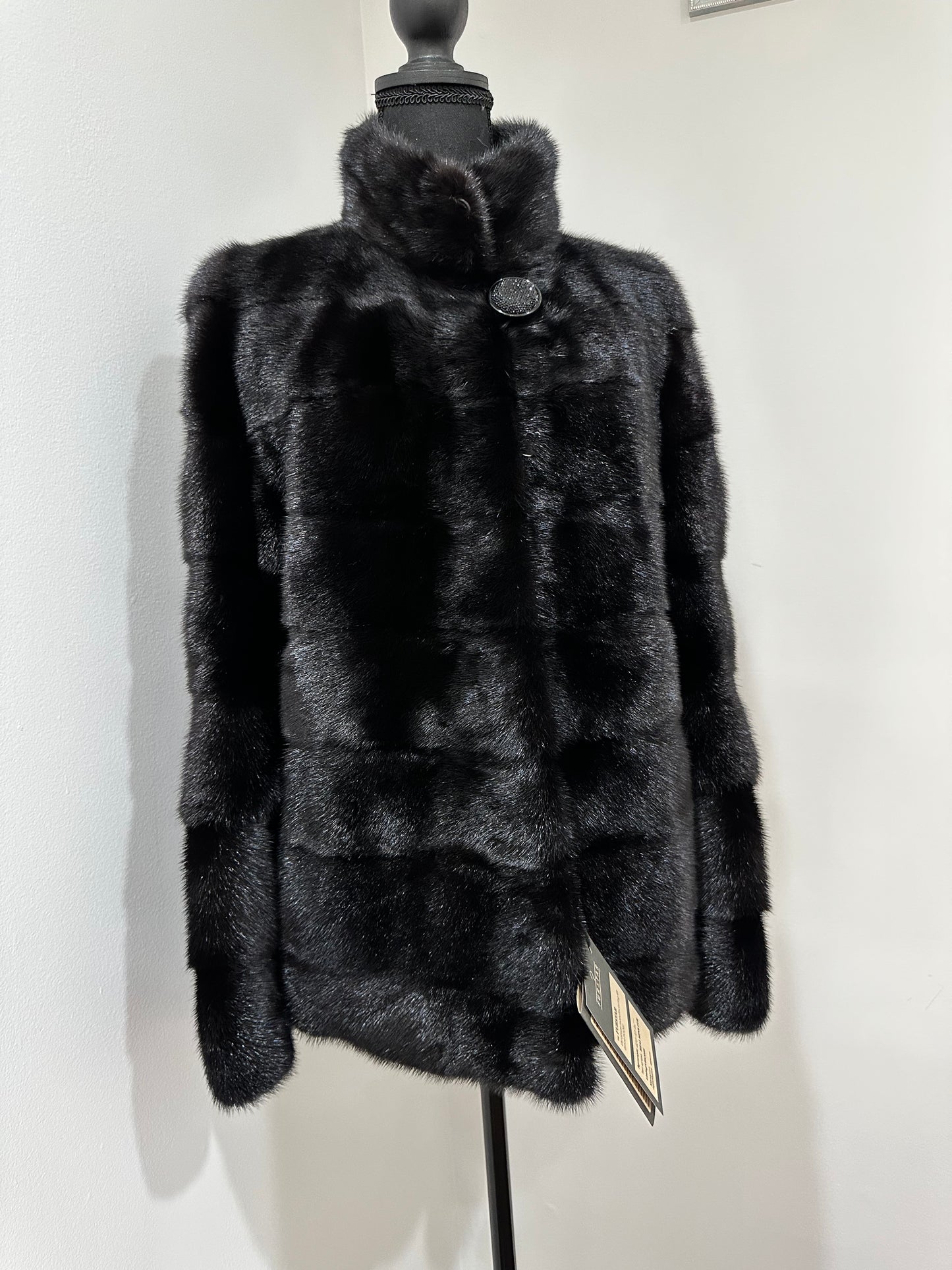 REAL Mink FUR jacket coat GENUINE 1201075 BLACK size S NEW Luxury SLEEVE detachabl