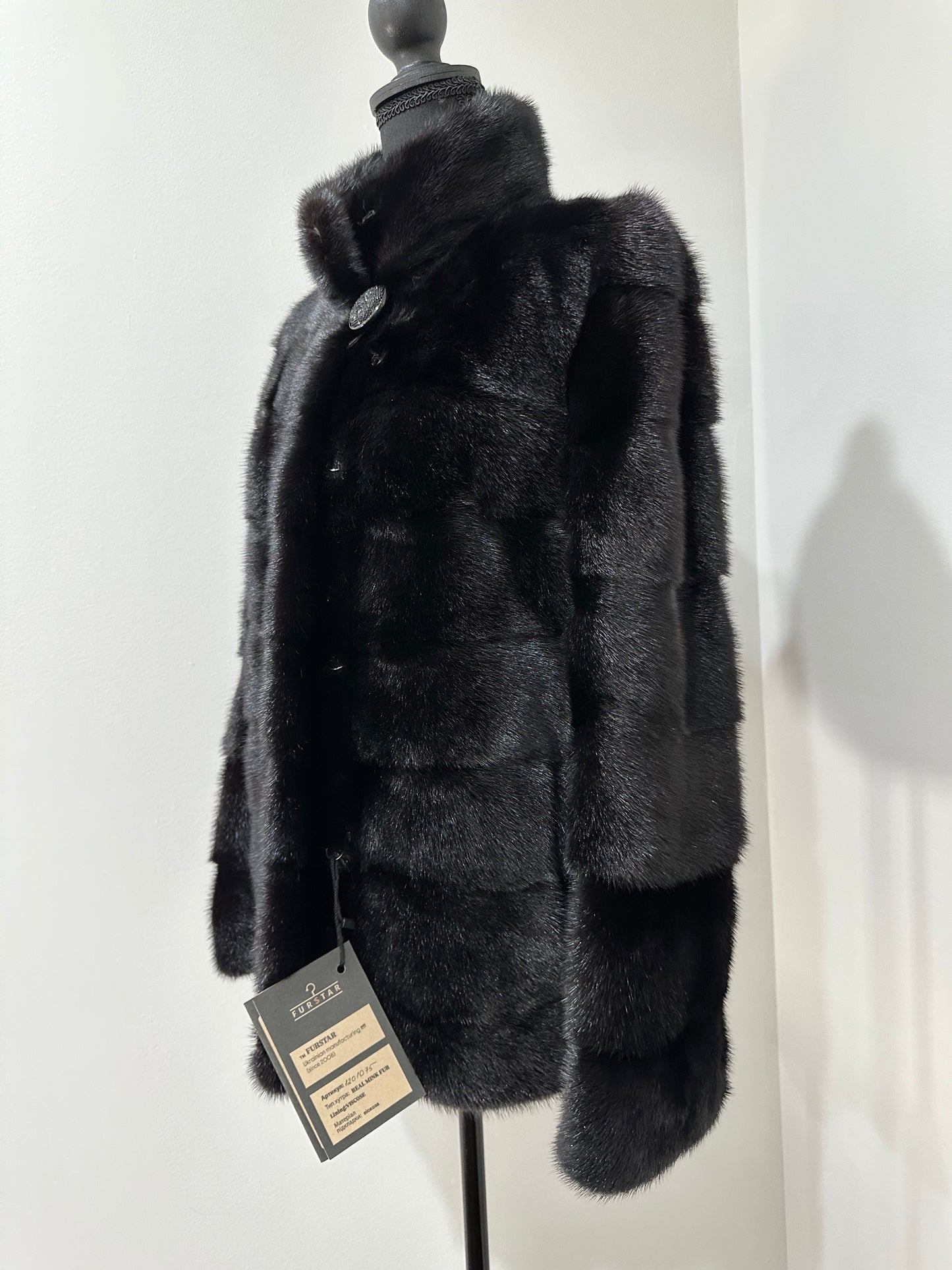 REAL Mink FUR jacket coat GENUINE 1201075 BLACK size S NEW Luxury SLEEVE detachabl
