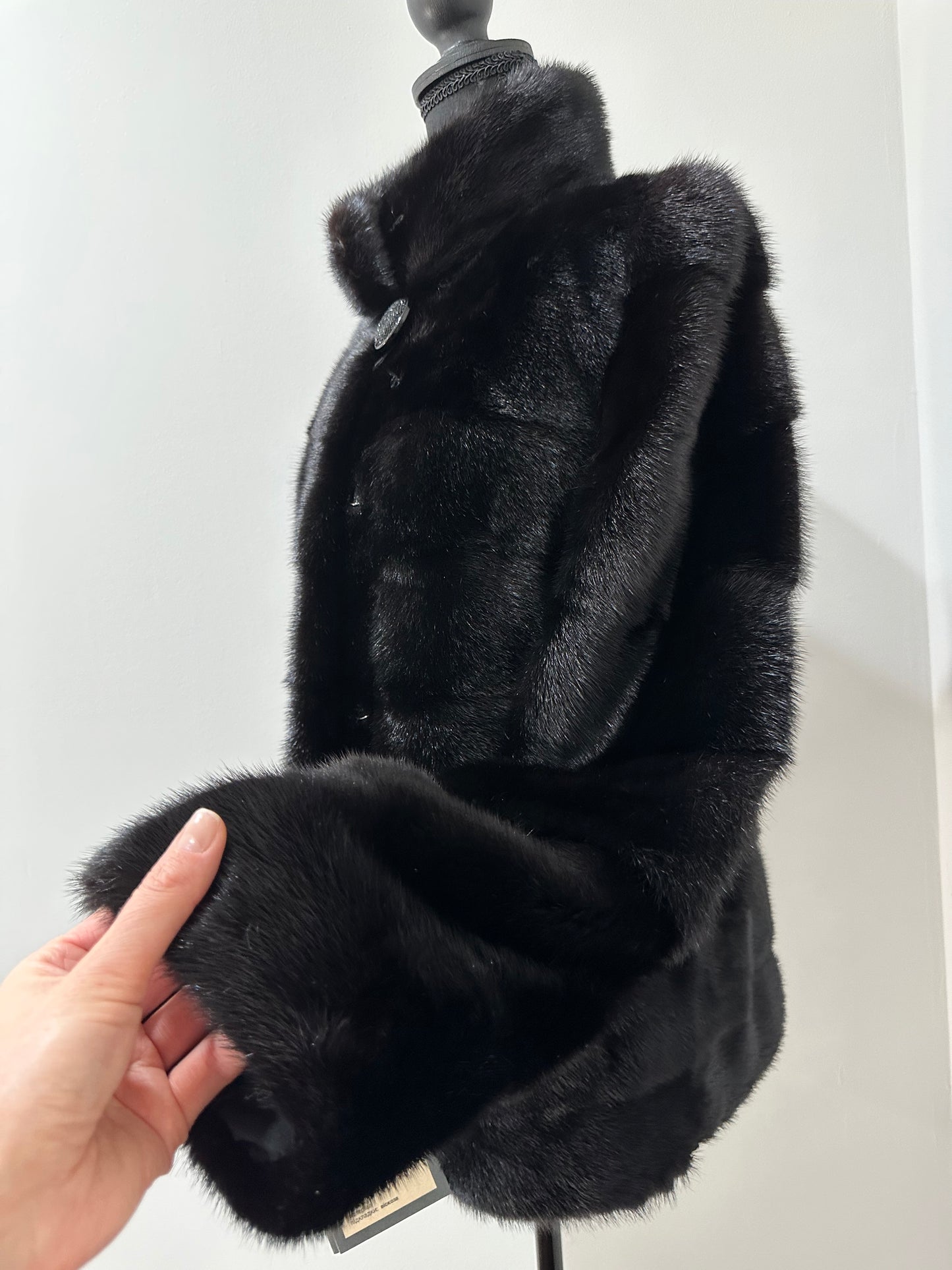 REAL Mink FUR jacket coat GENUINE 1201075 BLACK size S NEW Luxury SLEEVE detachabl