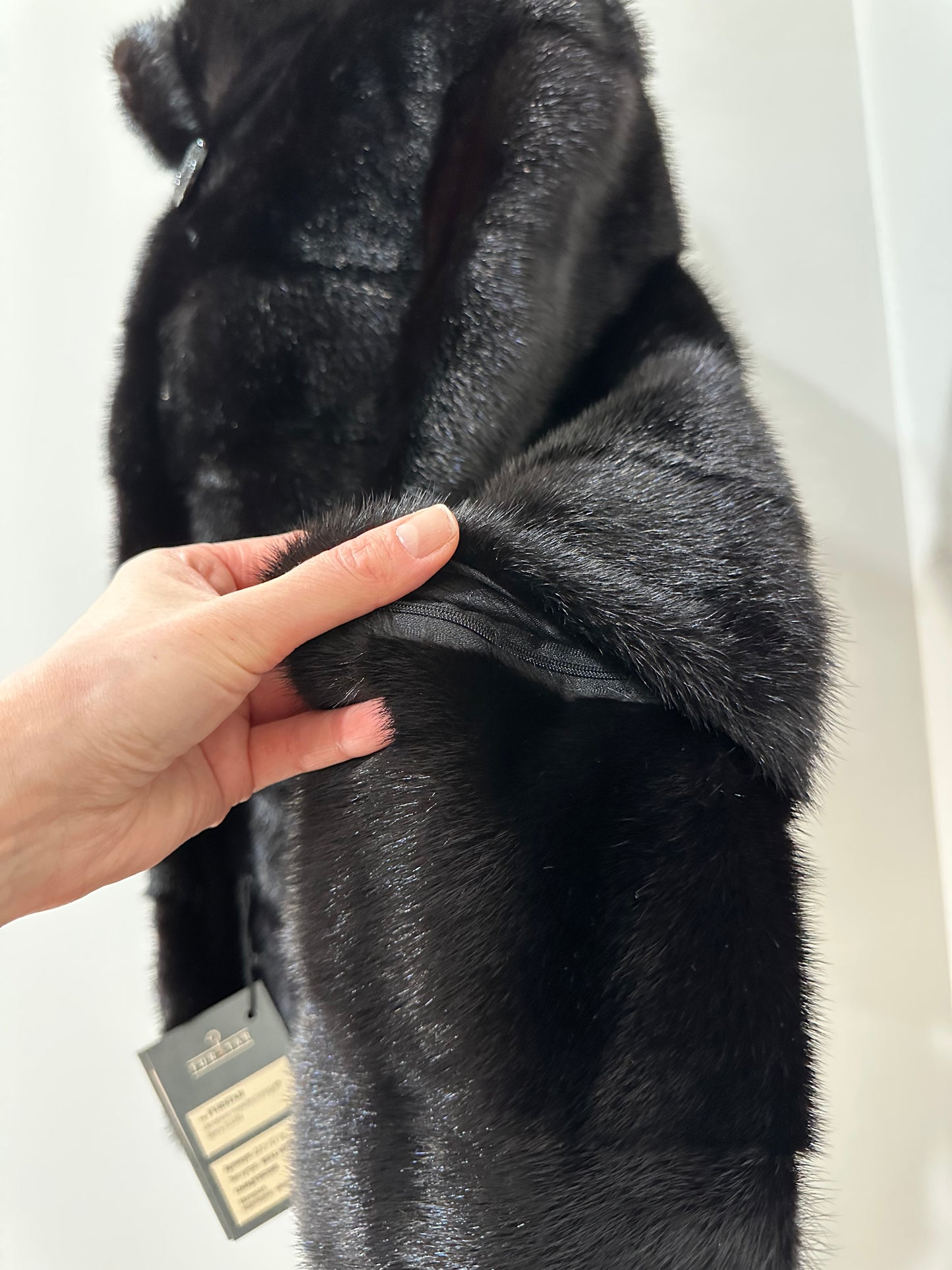 REAL Mink FUR jacket coat GENUINE 1201075 BLACK size S NEW Luxury SLEEVE detachabl