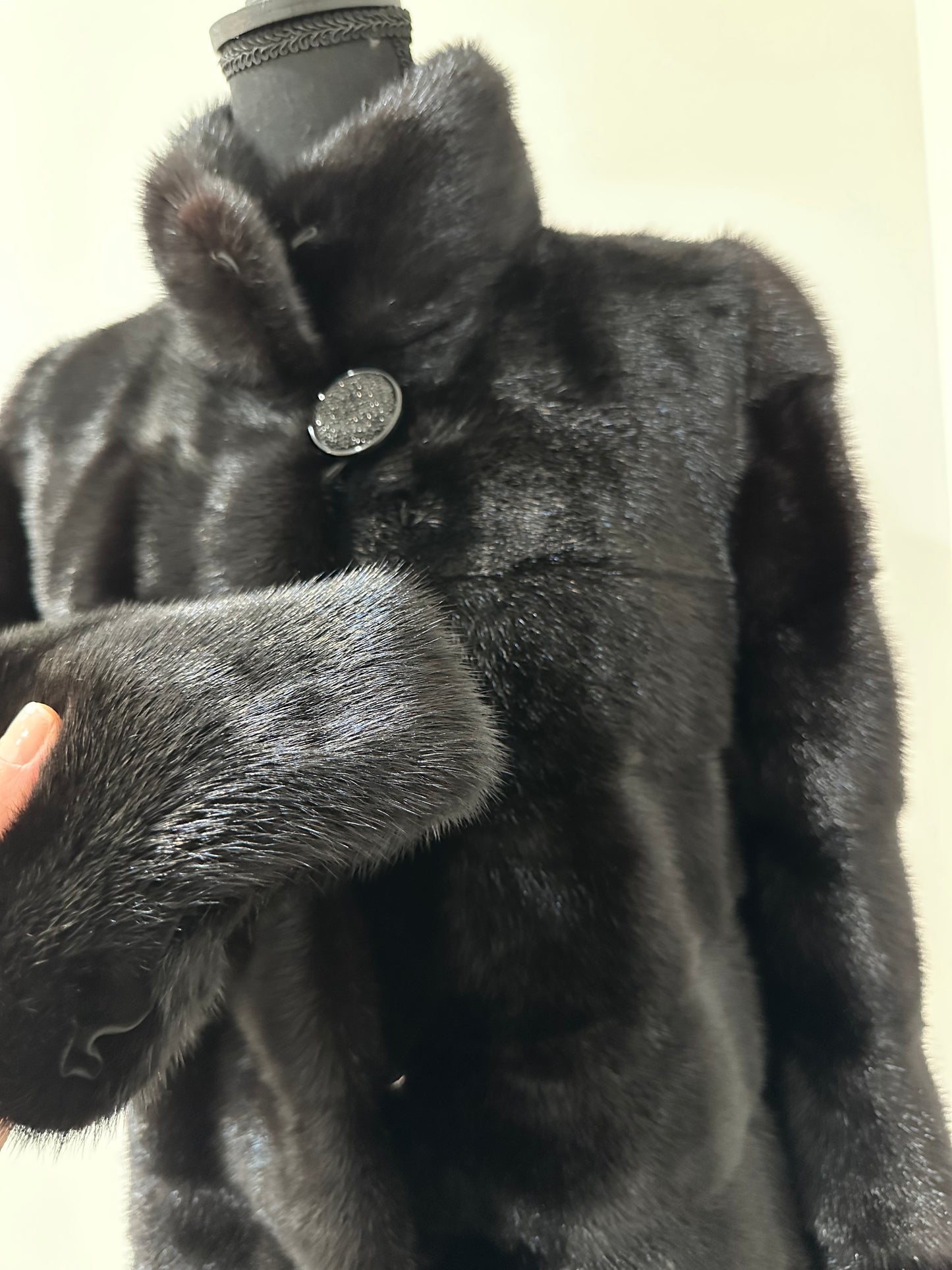 REAL Mink FUR jacket coat GENUINE 1201075 BLACK size S NEW Luxury SLEEVE detachabl