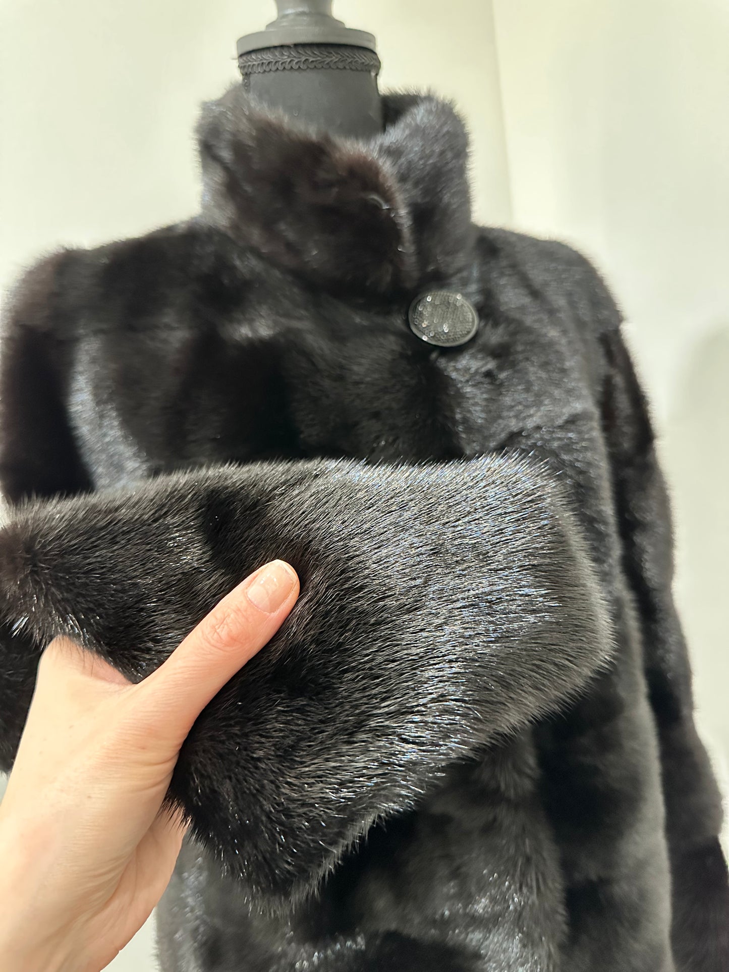 REAL Mink FUR jacket coat GENUINE 1201075 BLACK size S NEW Luxury SLEEVE detachabl