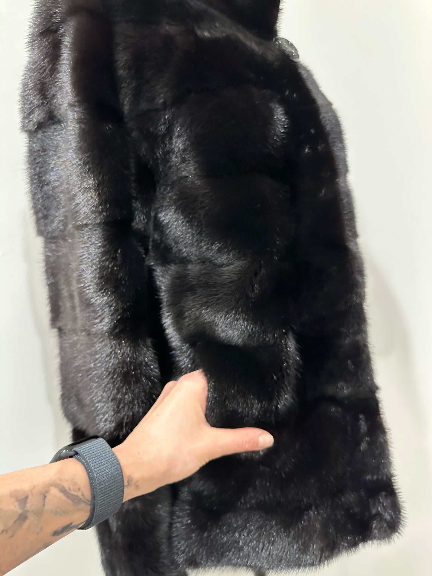 REAL Mink FUR jacket coat GENUINE 1201075 BLACK size S NEW Luxury SLEEVE detachabl