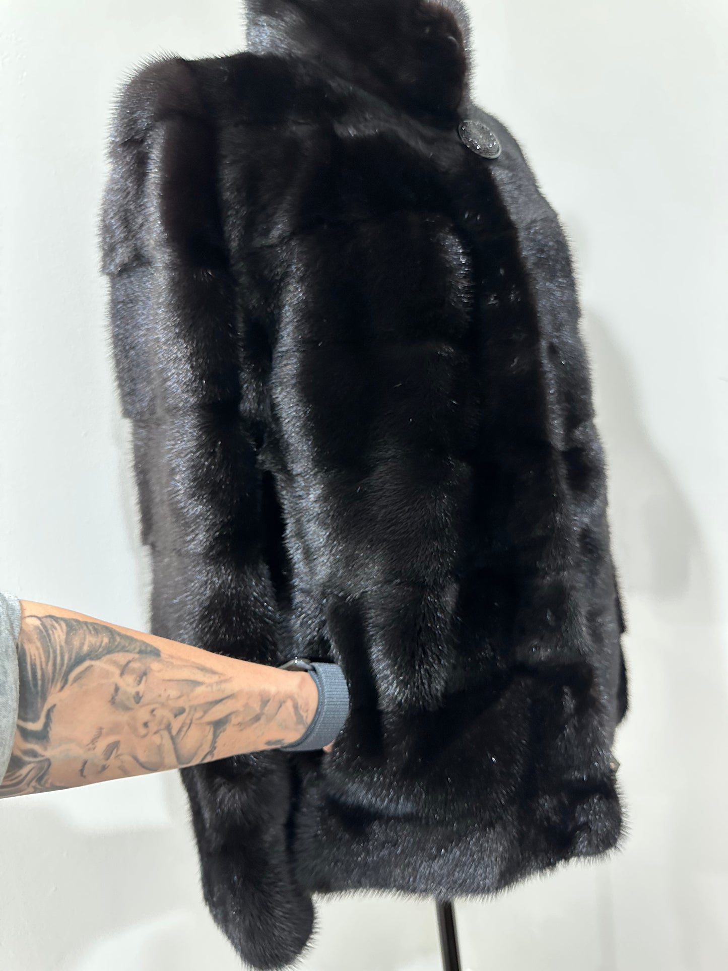REAL Mink FUR jacket coat GENUINE 1201075 BLACK size S NEW Luxury SLEEVE detachabl