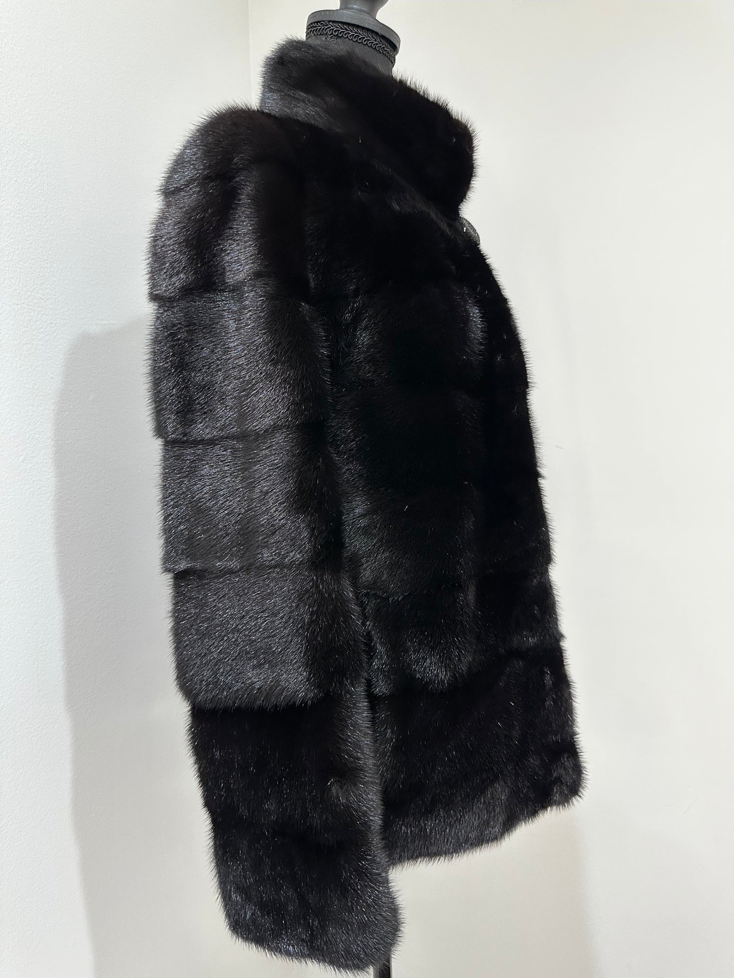 REAL Mink FUR jacket coat GENUINE 1201075 BLACK size S NEW Luxury SLEEVE detachabl