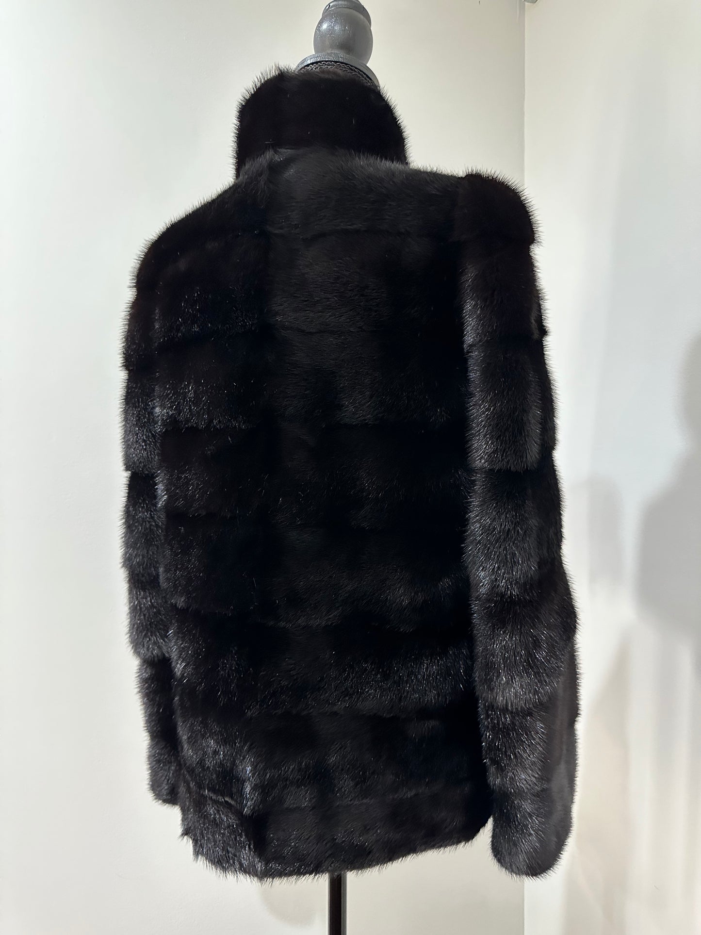 REAL Mink FUR jacket coat GENUINE 1201075 BLACK size S NEW Luxury SLEEVE detachabl