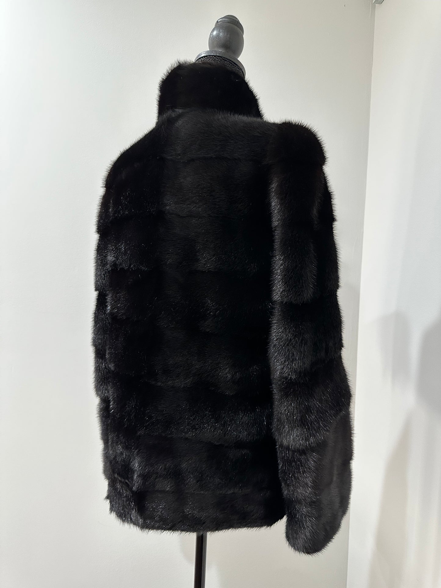REAL Mink FUR jacket coat GENUINE 1201075 BLACK size S NEW Luxury SLEEVE detachabl