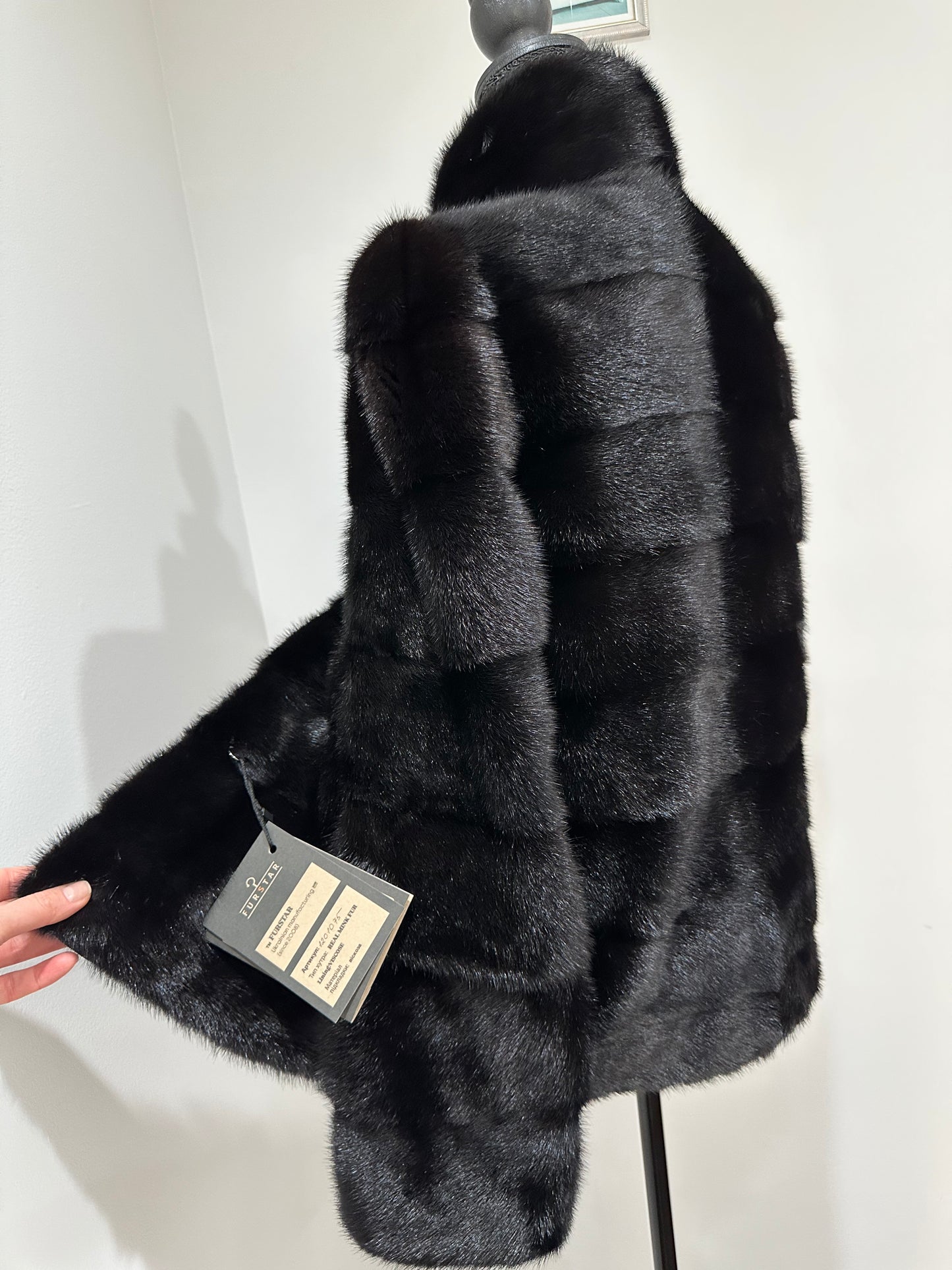 REAL Mink FUR jacket coat GENUINE 1201075 BLACK size S NEW Luxury SLEEVE detachabl