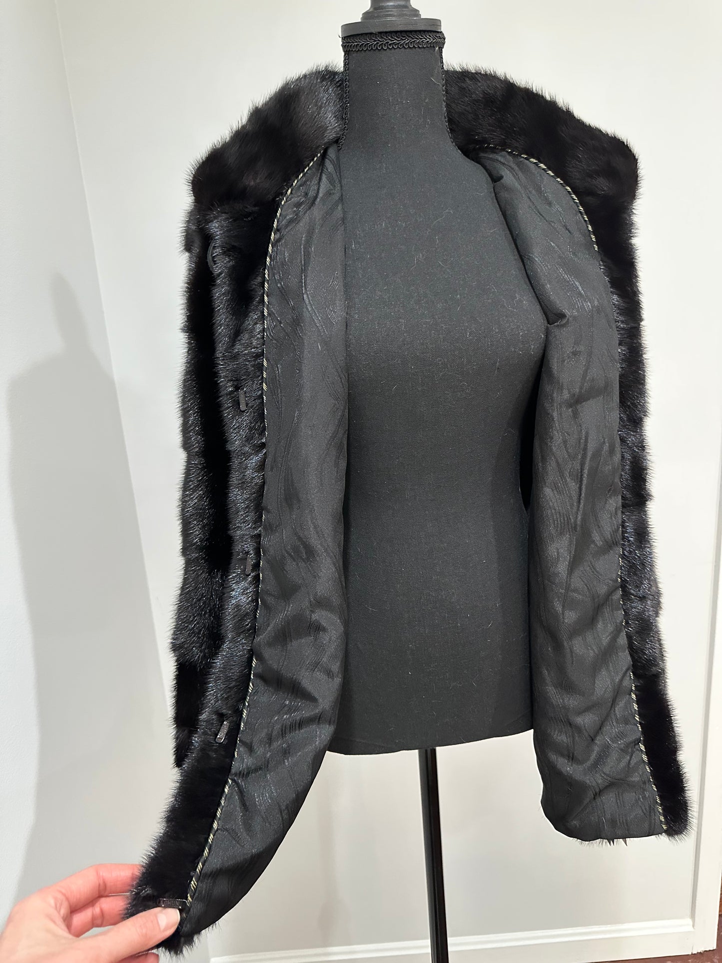REAL Mink FUR jacket coat GENUINE 1201075 BLACK size S NEW Luxury SLEEVE detachabl