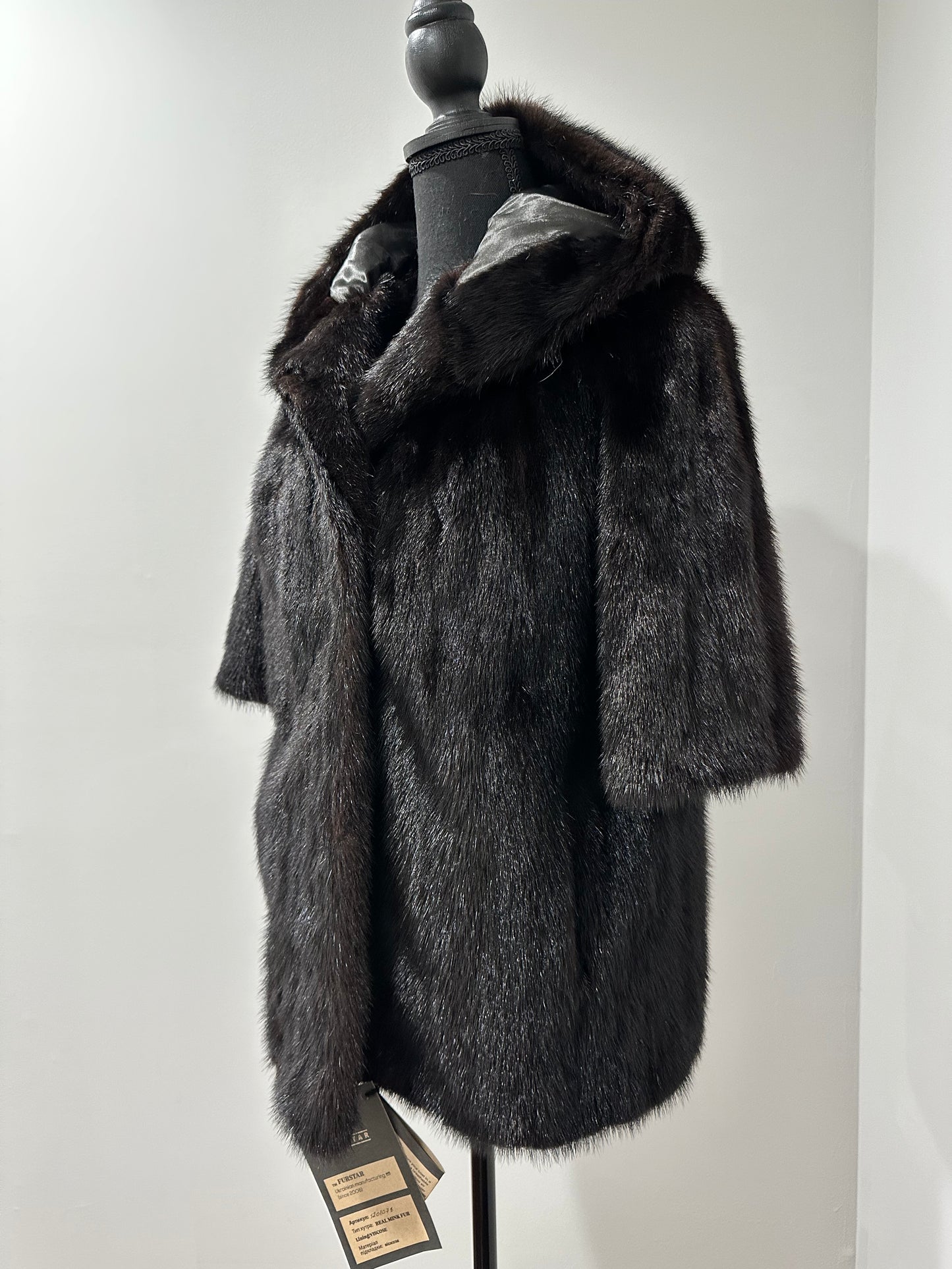 Womens Real 100% MINK FUR COAT 1201078 size S Hooded Jacket VEST BLACK