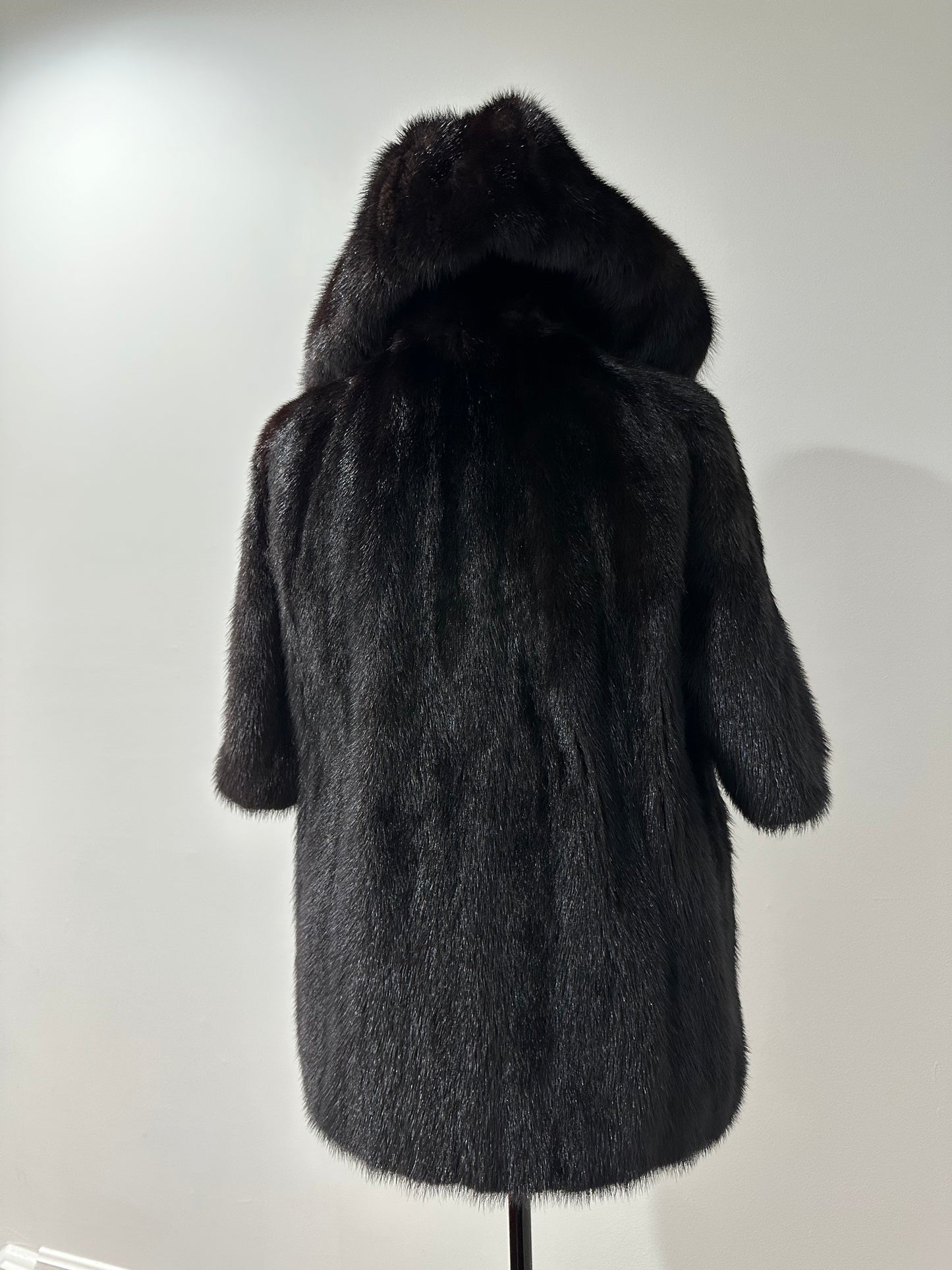 Womens Real 100% MINK FUR COAT 1201078 size S Hooded Jacket VEST BLACK