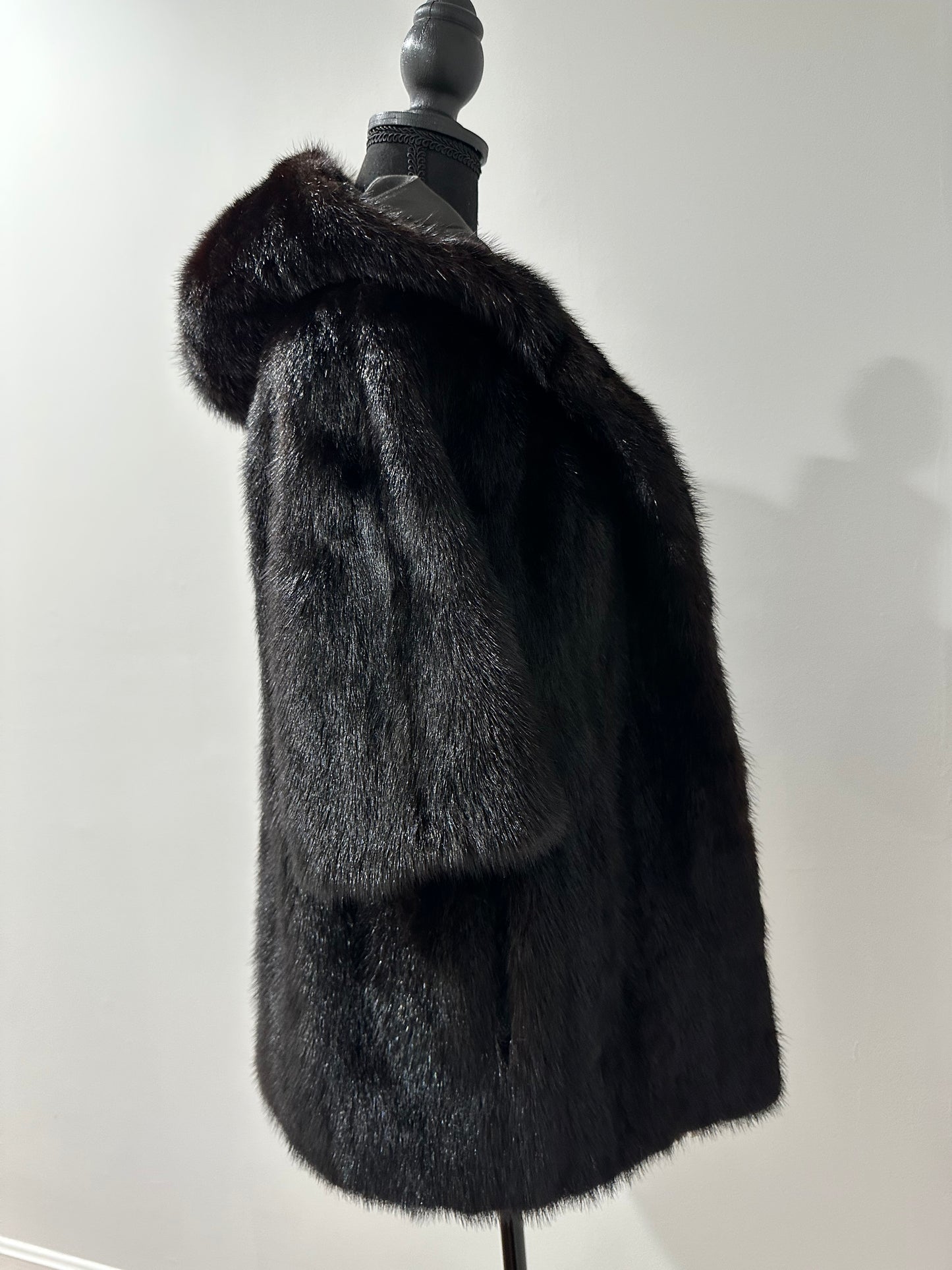 Womens Real 100% MINK FUR COAT 1201078 size S Hooded Jacket VEST BLACK