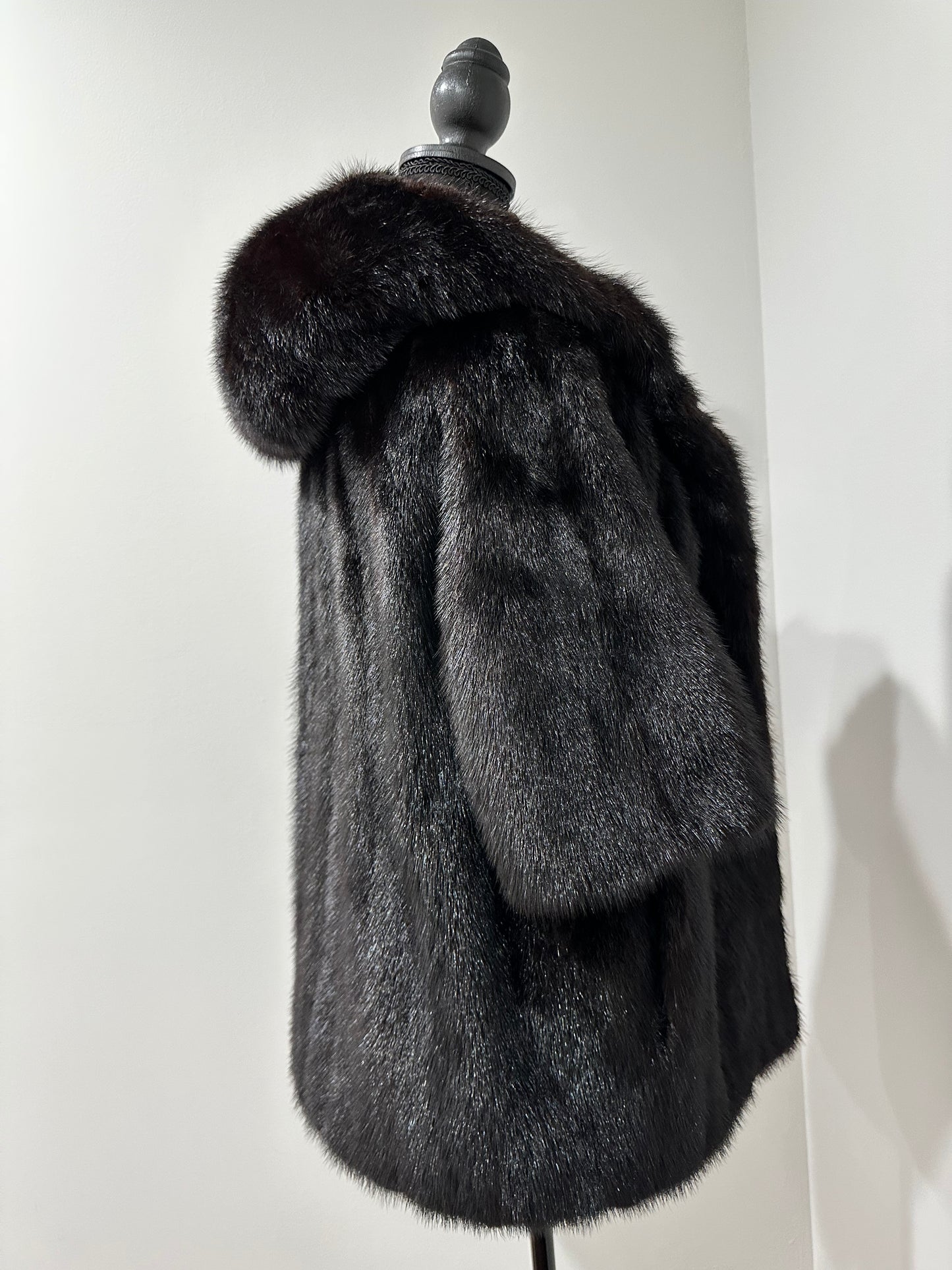 Womens Real 100% MINK FUR COAT 1201078 size S Hooded Jacket VEST BLACK