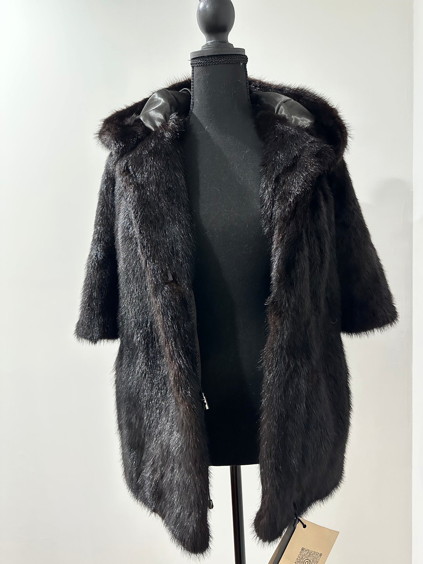 Womens Real 100% MINK FUR COAT 1201078 size S Hooded Jacket VEST BLACK