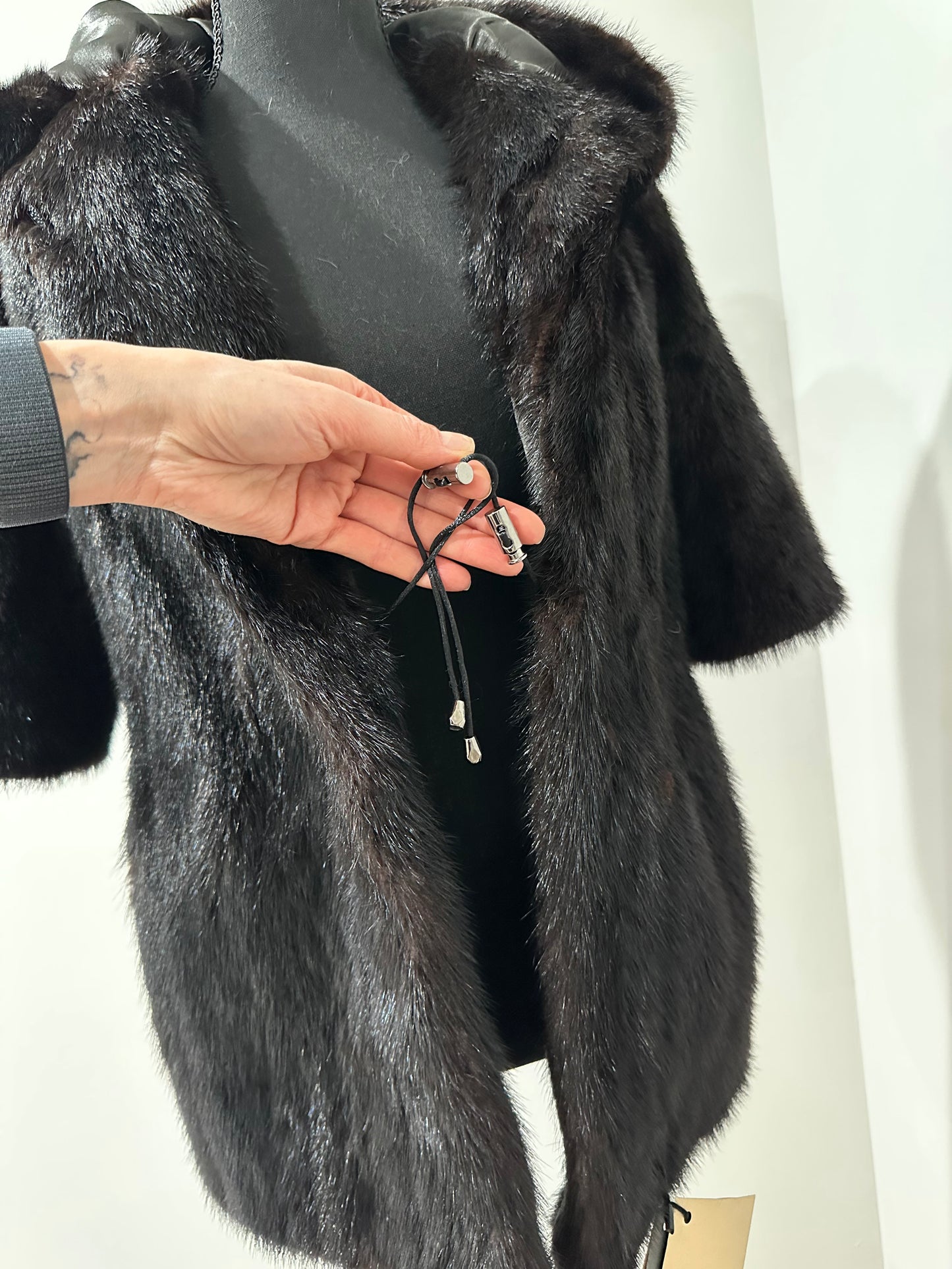 Womens Real 100% MINK FUR COAT 1201078 size S Hooded Jacket VEST BLACK