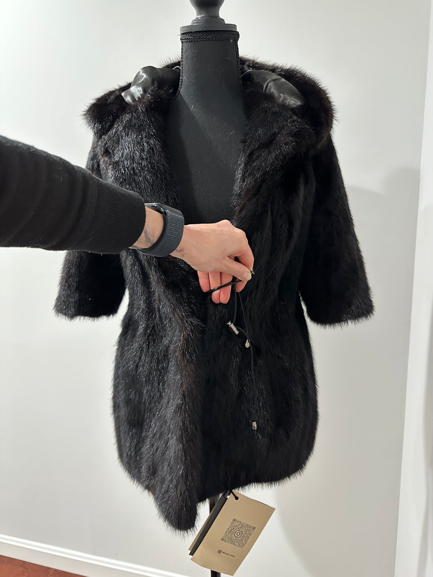 Womens Real 100% MINK FUR COAT 1201078 size S Hooded Jacket VEST BLACK