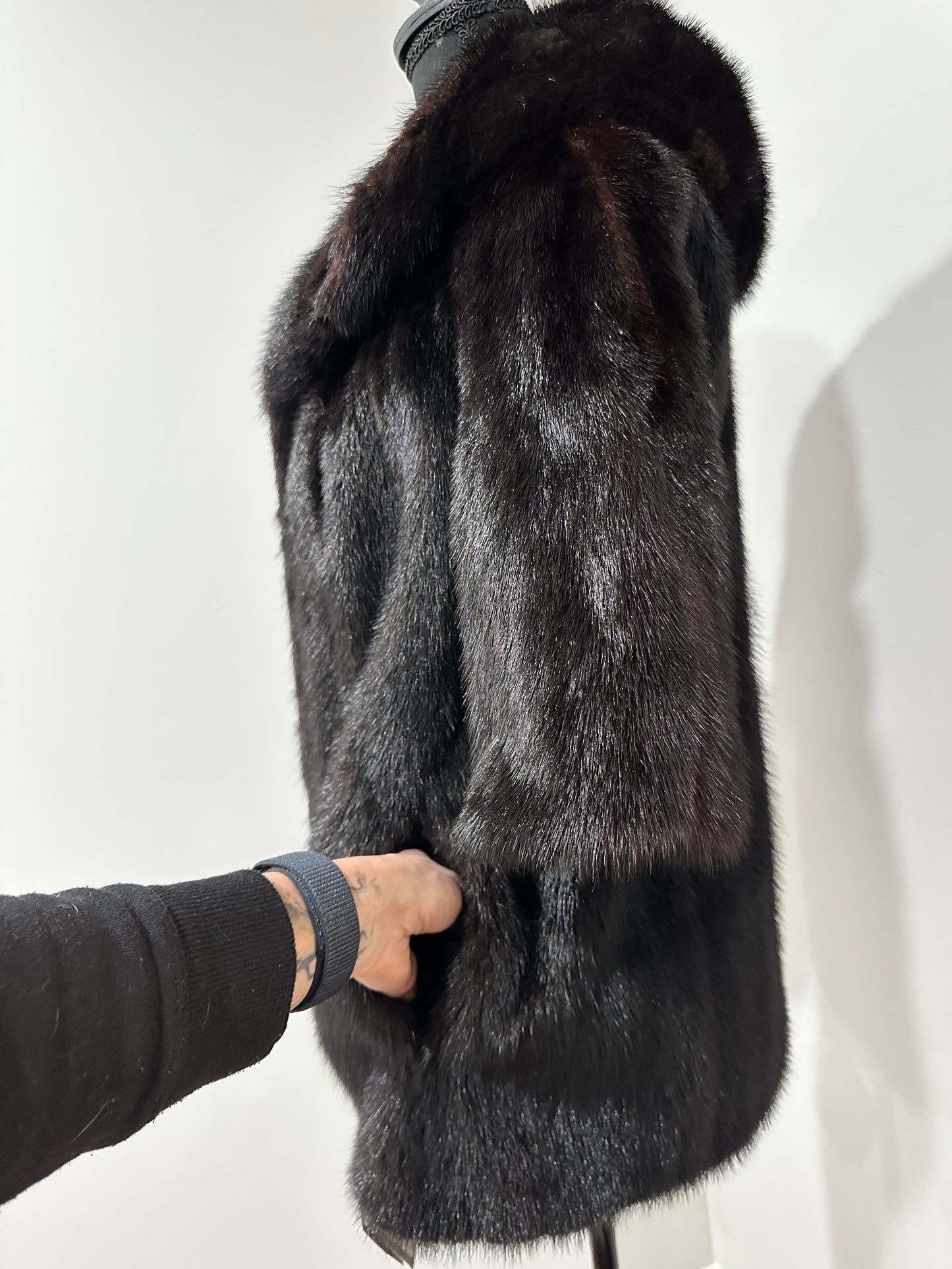 Womens Real 100% MINK FUR COAT 1201078 size S Hooded Jacket VEST BLACK