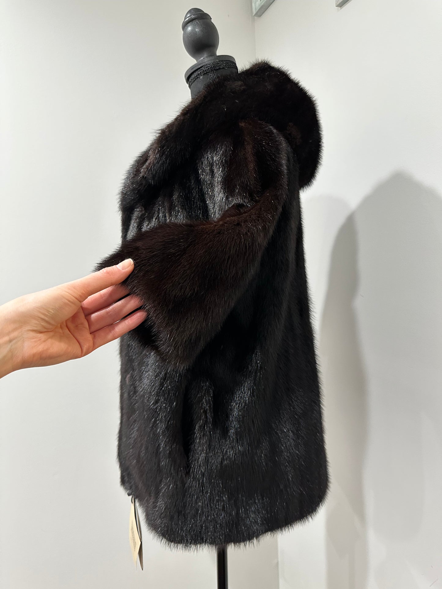 Womens Real 100% MINK FUR COAT 1201078 size S Hooded Jacket VEST BLACK