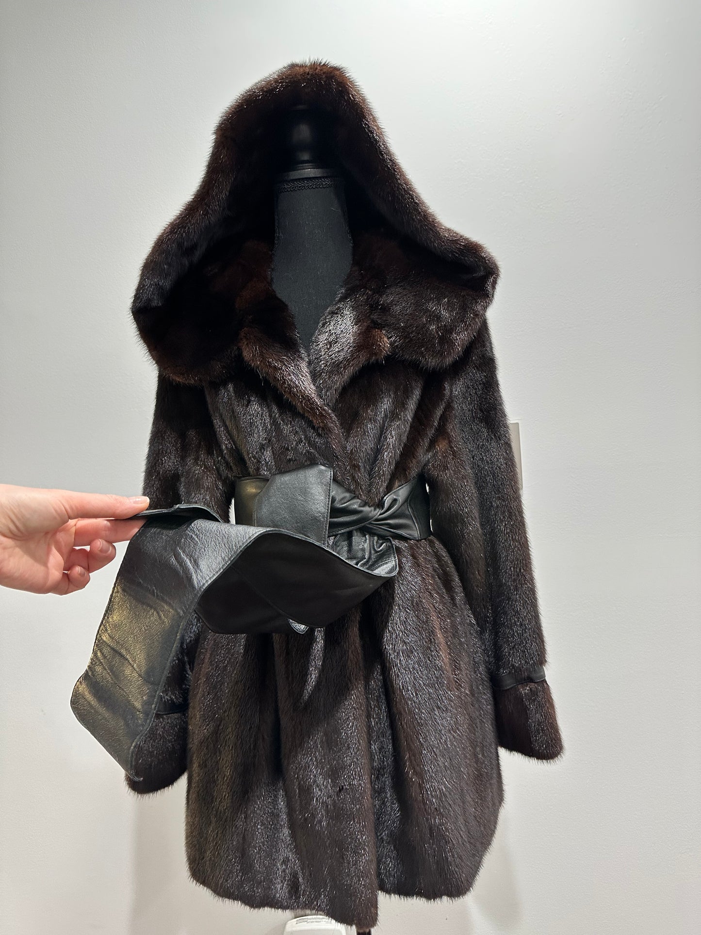 Real 100% MINK FUR 1201085 size L brown HOODED BOMBER Coat Jacket