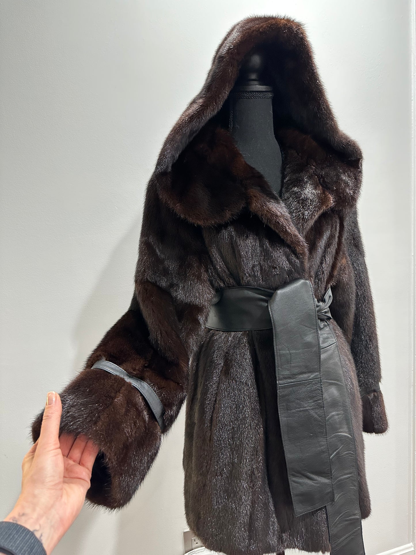Real 100% MINK FUR 1201085 size L brown HOODED BOMBER Coat Jacket