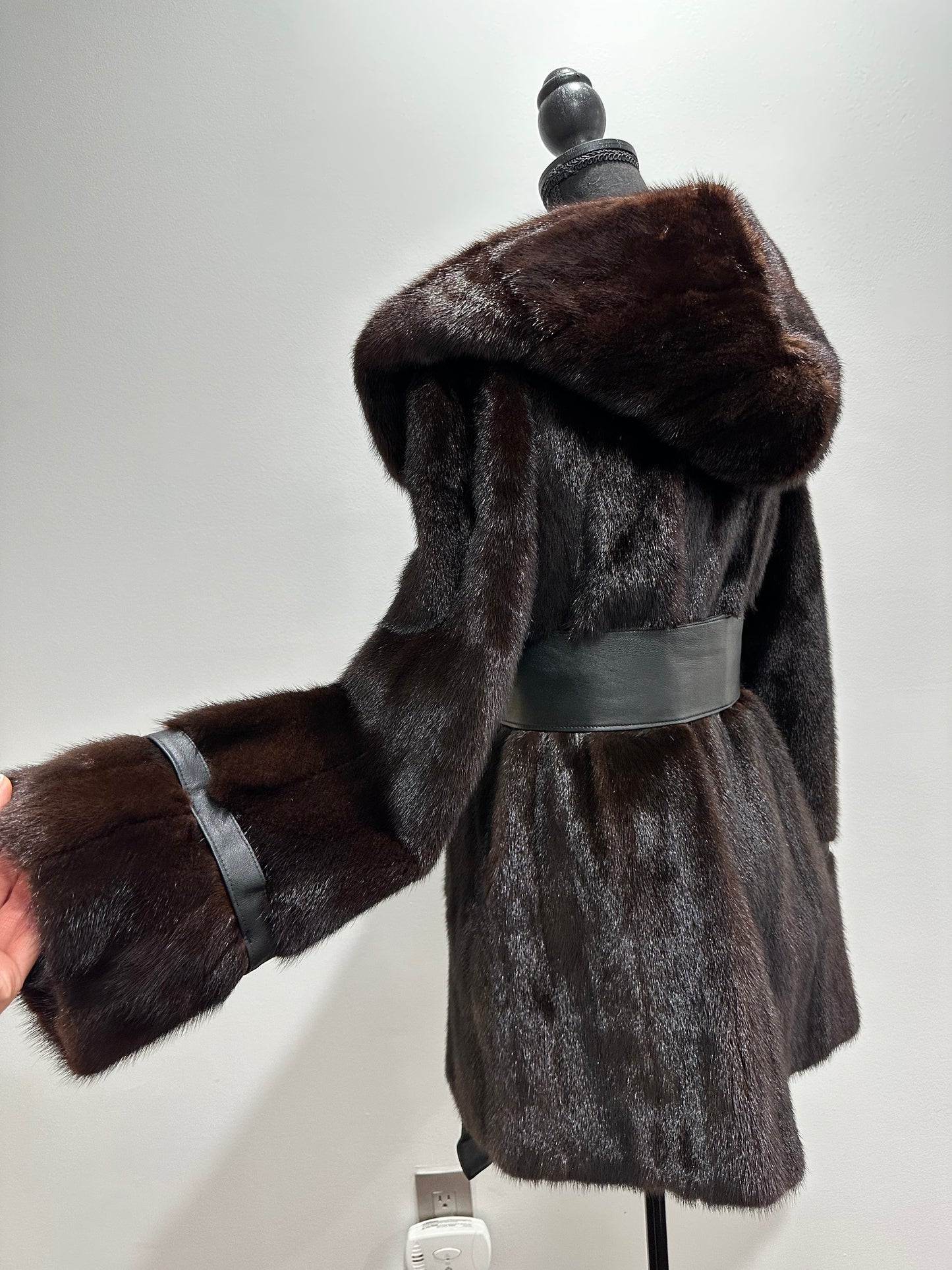 Real 100% MINK FUR 1201085 size L brown HOODED BOMBER Coat Jacket