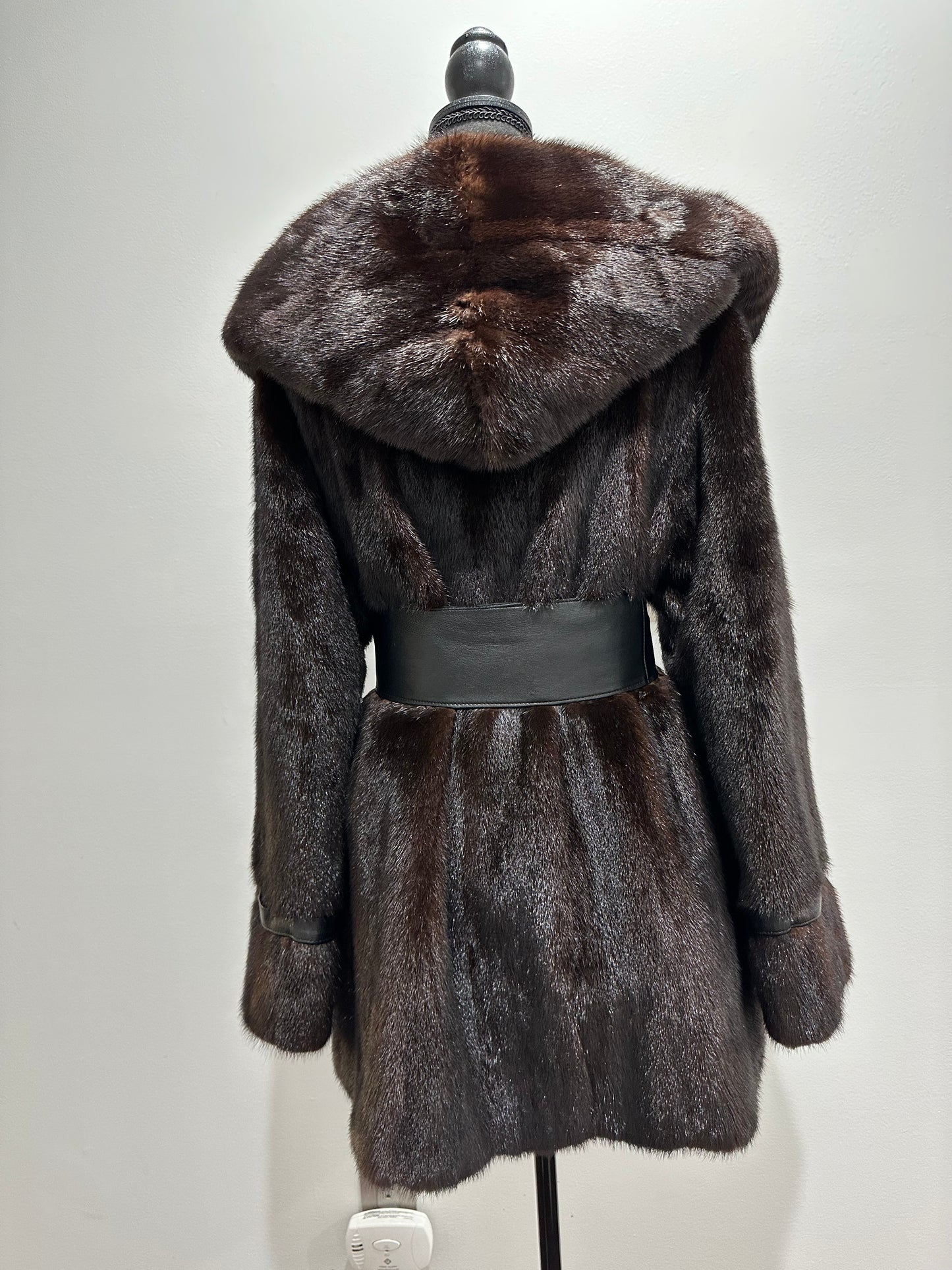 Real 100% MINK FUR 1201085 size L brown HOODED BOMBER Coat Jacket