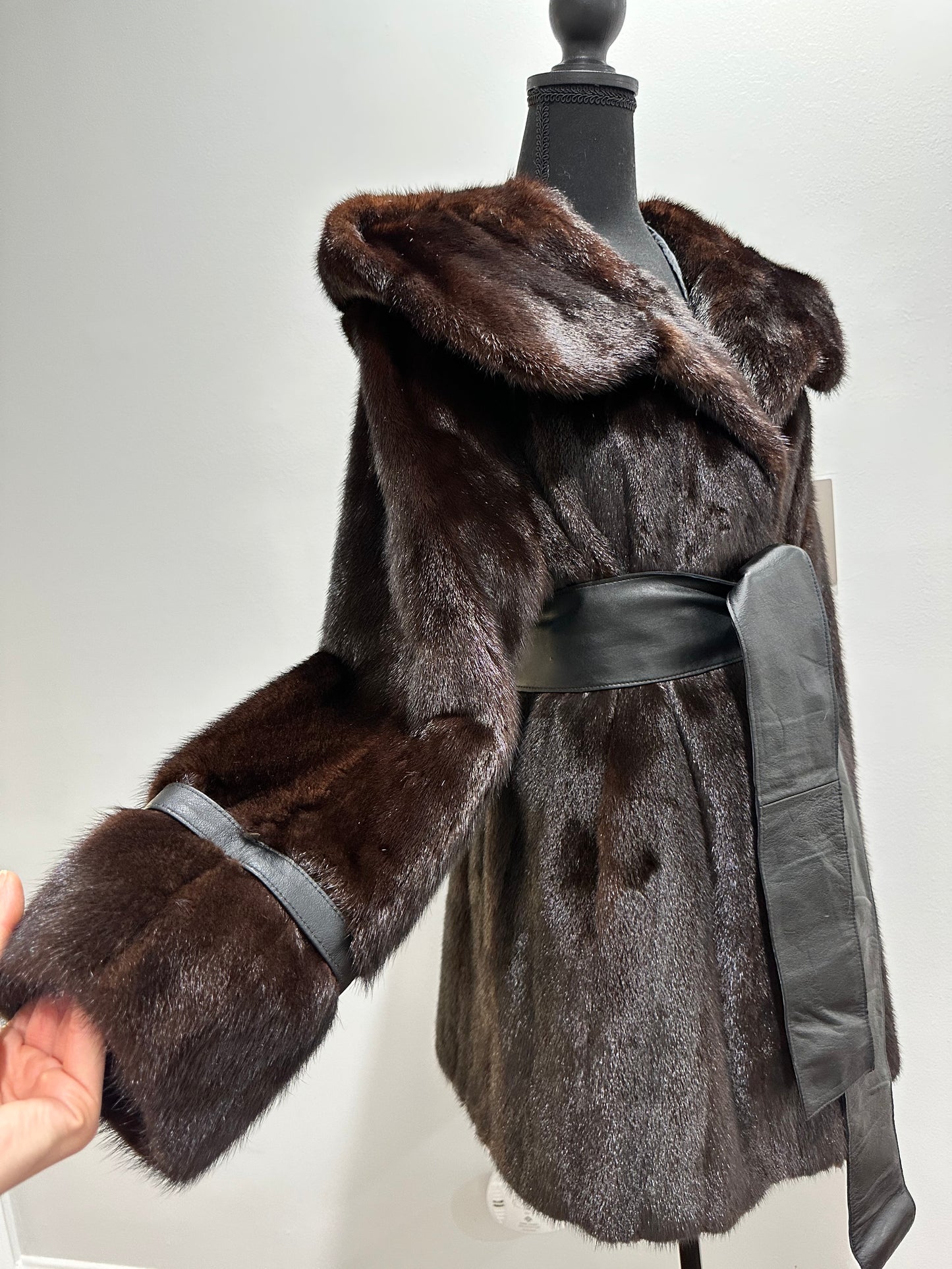 Real 100% MINK FUR 1201085 size L brown HOODED BOMBER Coat Jacket