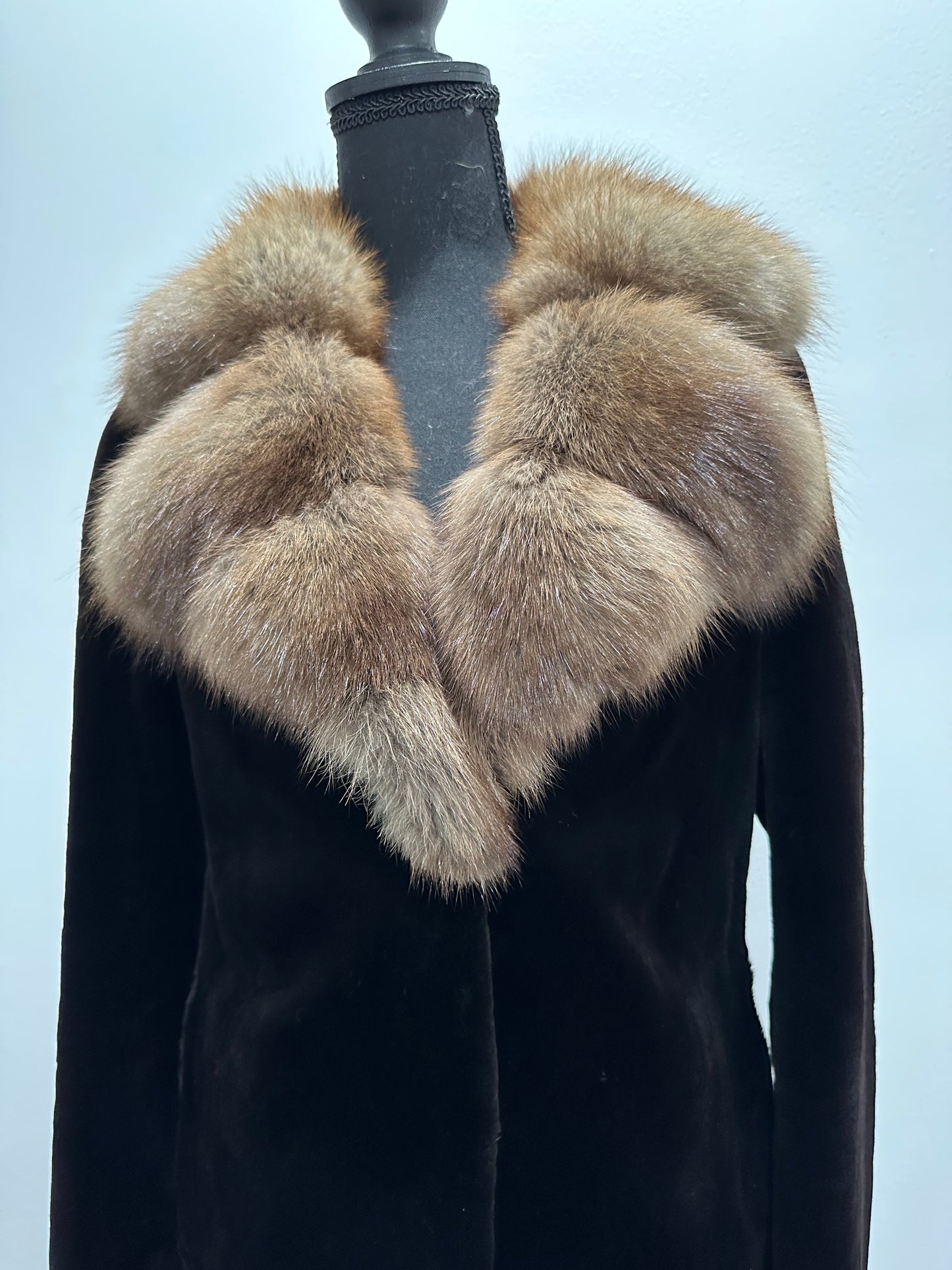 New BLACK MINK SHORT coat JACKET size S REAL SABLE COLLAR 1201079