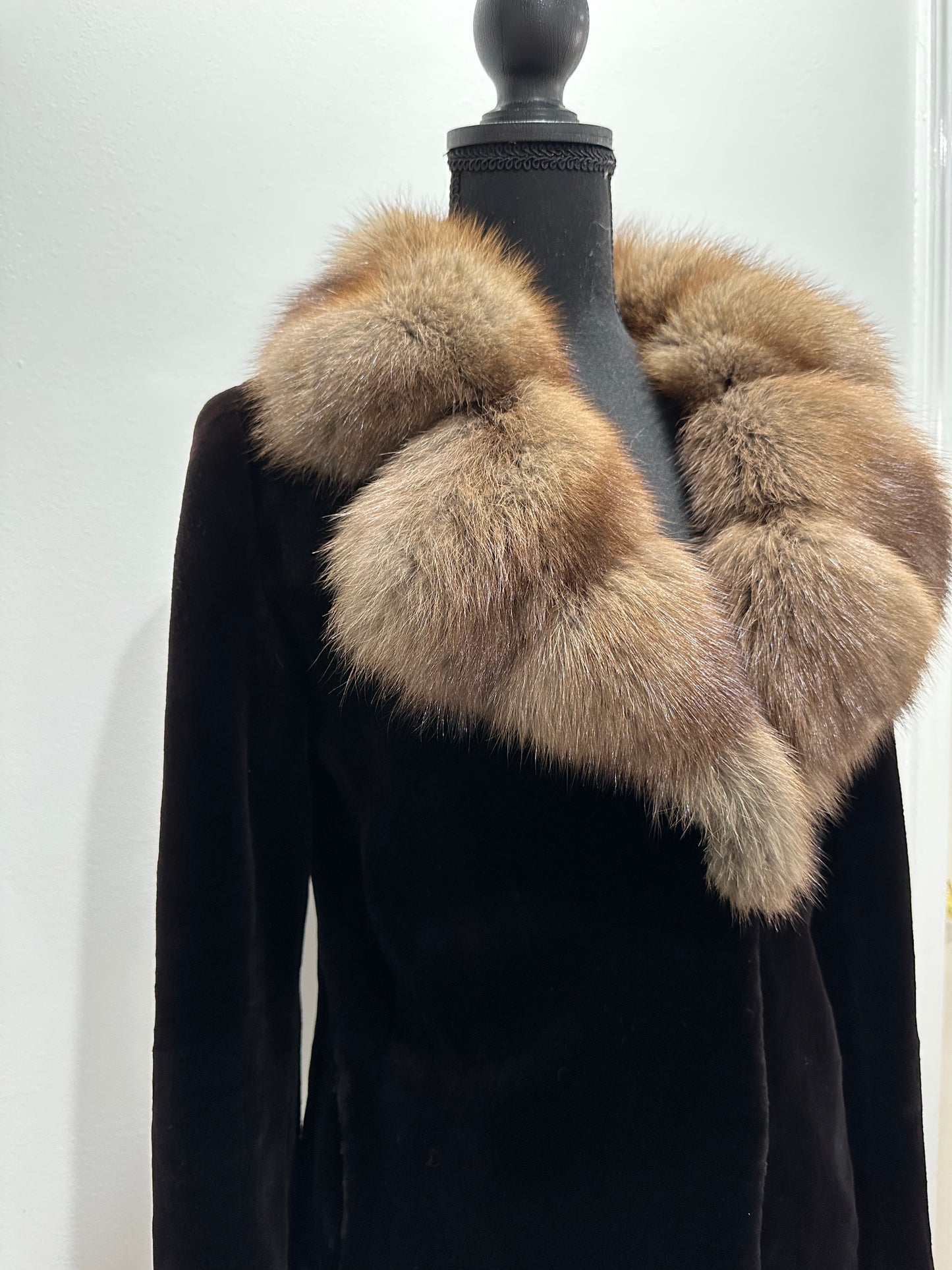 New BLACK MINK SHORT coat JACKET size S REAL SABLE COLLAR 1201079