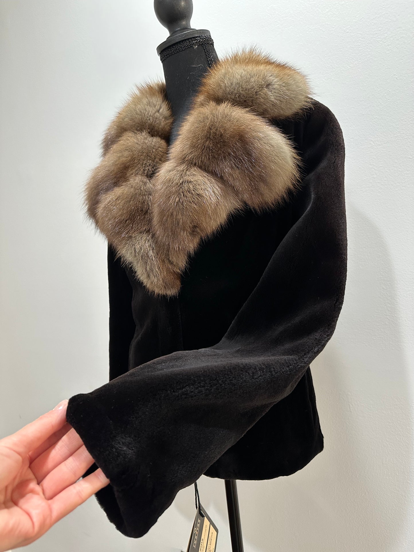 New BLACK MINK SHORT coat JACKET size S REAL SABLE COLLAR 1201079