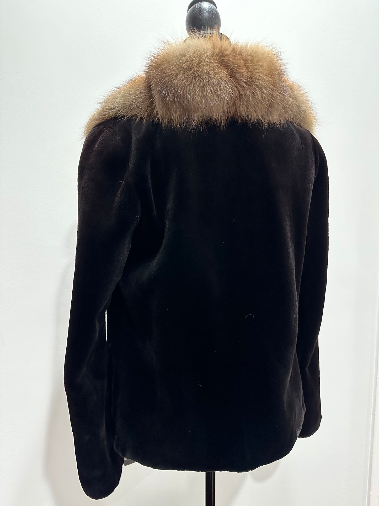 New BLACK MINK SHORT coat JACKET size S REAL SABLE COLLAR 1201079