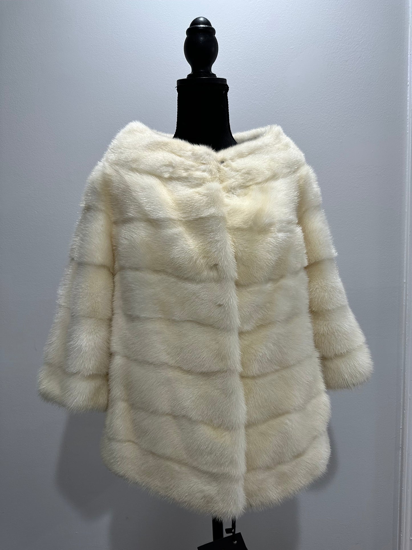 BOMBER MINK REAL FUR WEDDING coat Jacket  CREAM color size M women 1201084