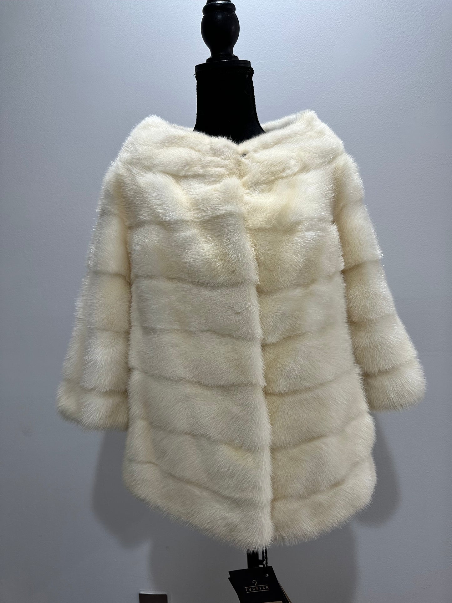 BOMBER MINK REAL FUR WEDDING coat Jacket  CREAM color size M women 1201084